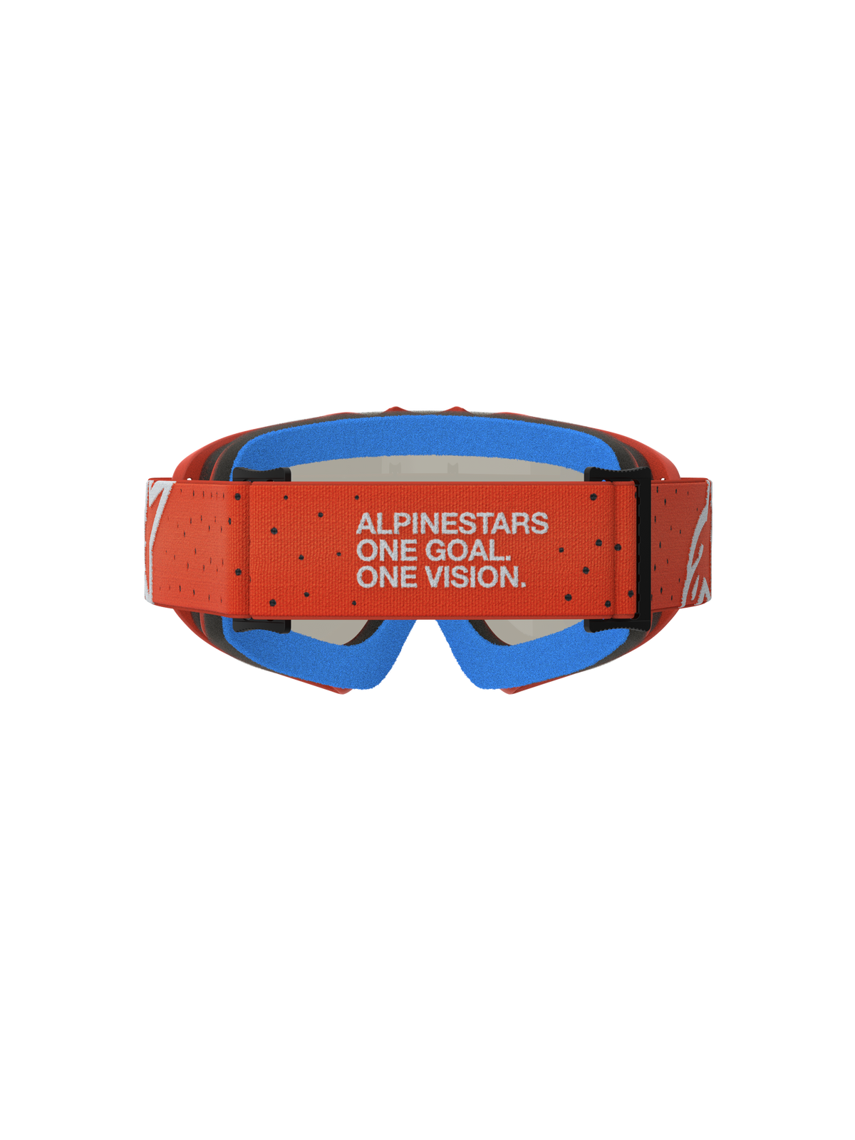 Alpinestars Vision Vesta Goggles Ungdom set bagfra, orange og blå motocross-goggles med motto på remmen og komfortskum.
