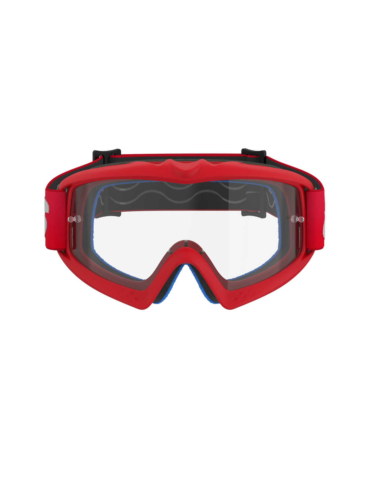 Alpinestars Vision Youth Blaze Goggles, rød og klar, motocross-briller til unge med fleksibel urethanramme, anti-dug polycarbonatlinse med tear-off-stolper, set forfra til off-road kørsel