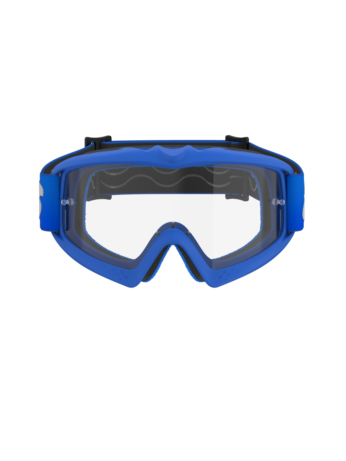 Alpinestars Vision Youth Blaze Goggles, motocross-briller til unge, blå ramme med klar linse, fleksibel blå A-FLEX ramme, antidug-polycarbonatlinse med tear-off stolper, matchende blå vævet rem, designet til unge kørere og off-road racing