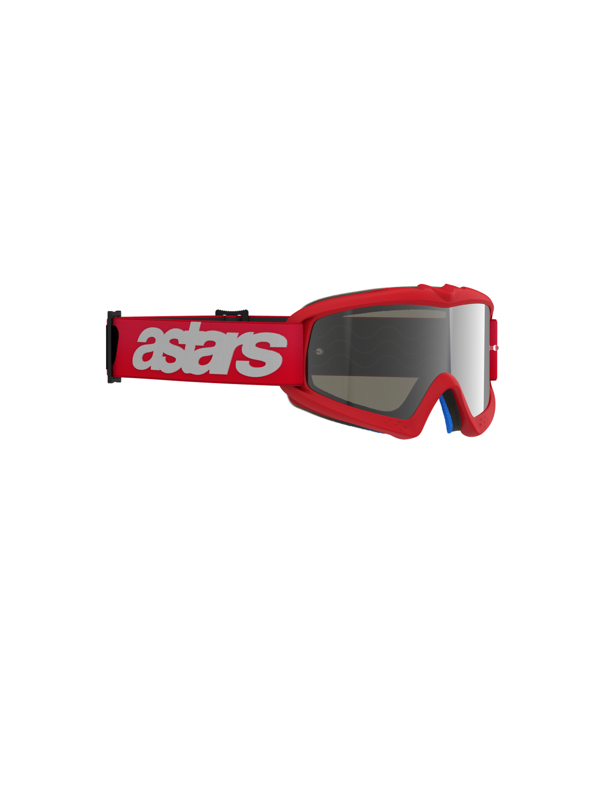 Alpinestars Vision Youth Blaze Goggles, motocross-briller til unge, rød med sølv spejl-linse, rød vævet rem med hvidt astars-branding, kompakt urethan-ramme designet til unge kørere, øjenbeskyttelse til terrænkørsel