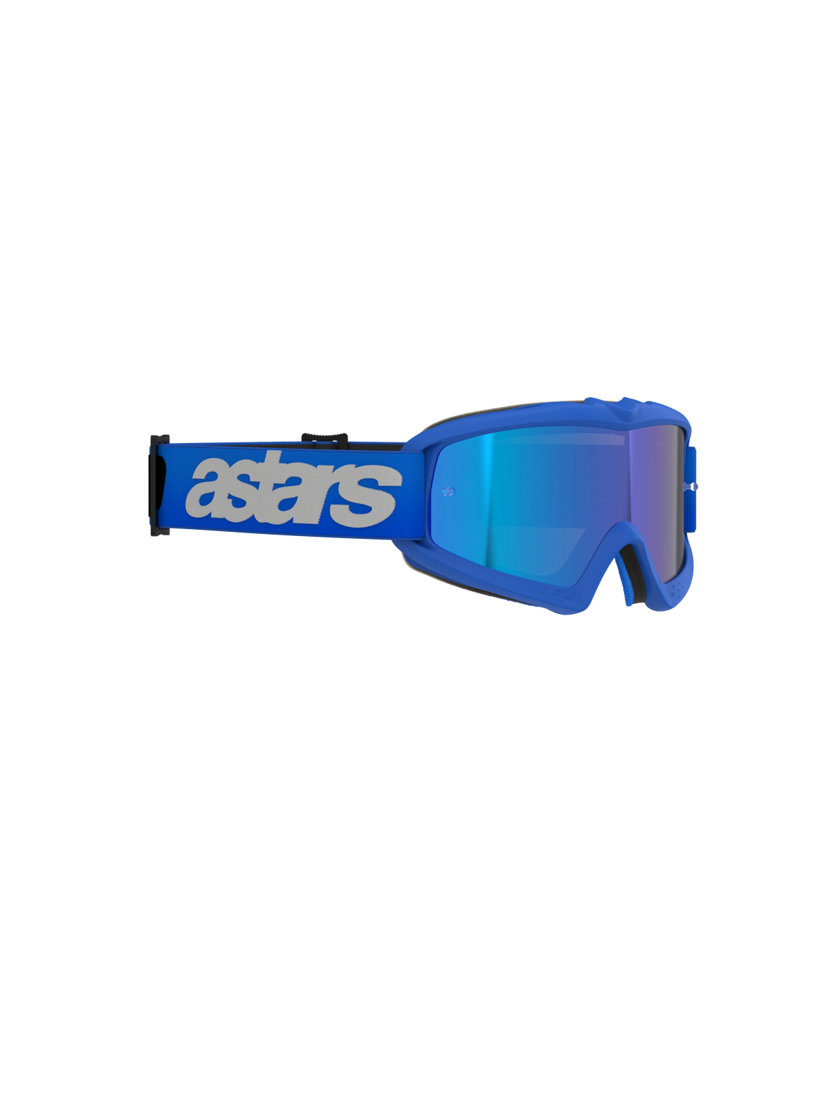 Alpinestars Vision Youth Blaze Goggles, motocross-briller, Blue Mirror Blue, livlig blå ramme med spejllinse, bred blå rem med lysegråt 'astars'-logo, højtydende øjenbeskyttelse til unge off-road-kørere