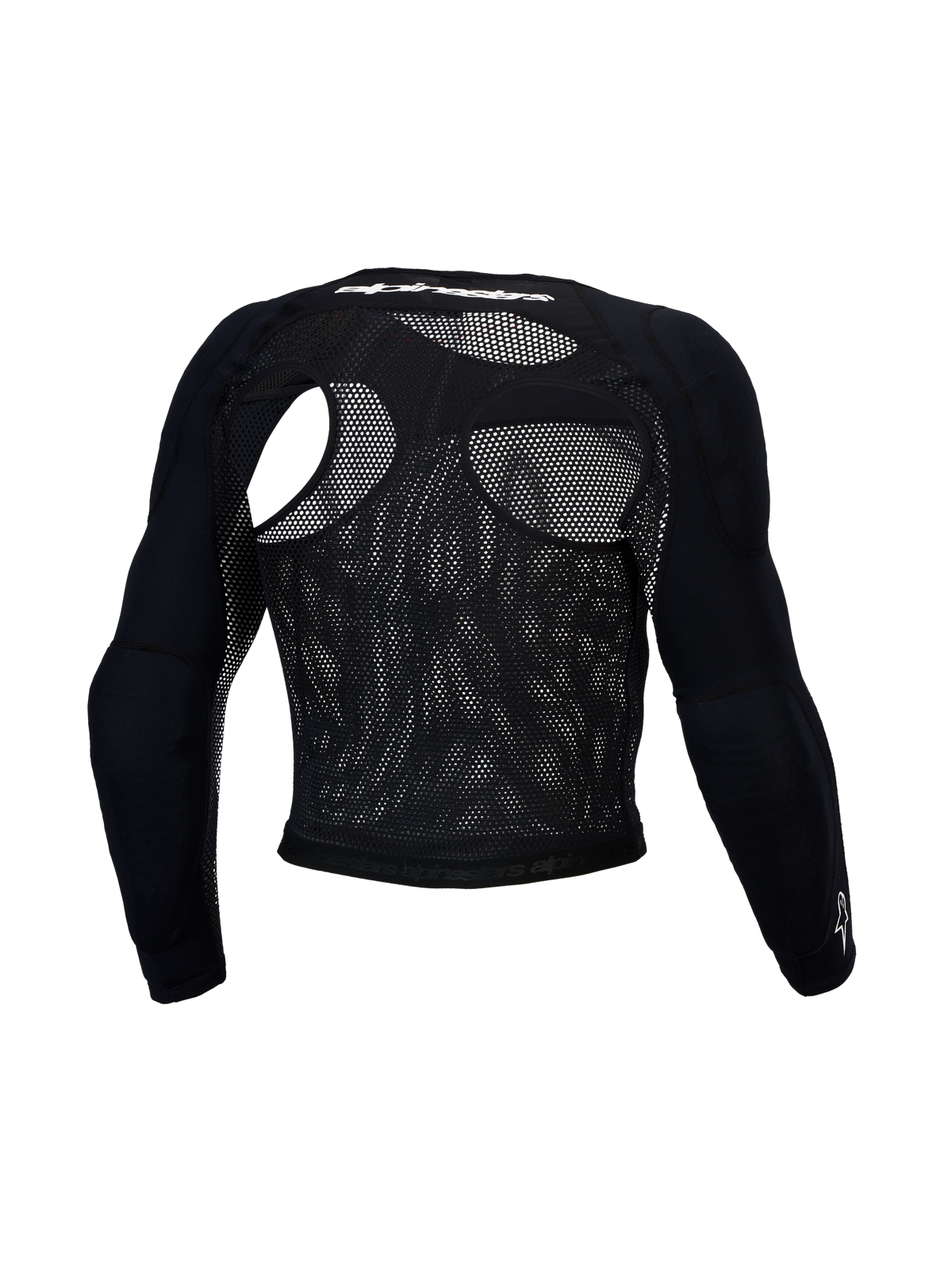 Alpinestars Bionic Race Beskyttelsestop, sort mesh-beskyttelsesjakke til herrer, CE Level 1 skulder- og albuebeskyttelse til motocross, set bagfra.