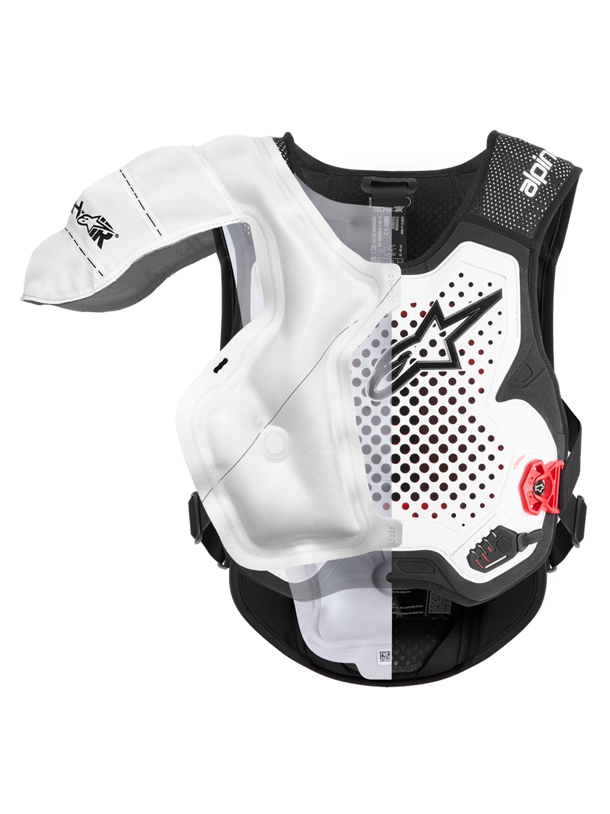 Alpinestars Tech-Air® MX System, motocross-airbagvest, hvid og sort, CE-certificeret off-road beskyttelse med oppustet airbagblære