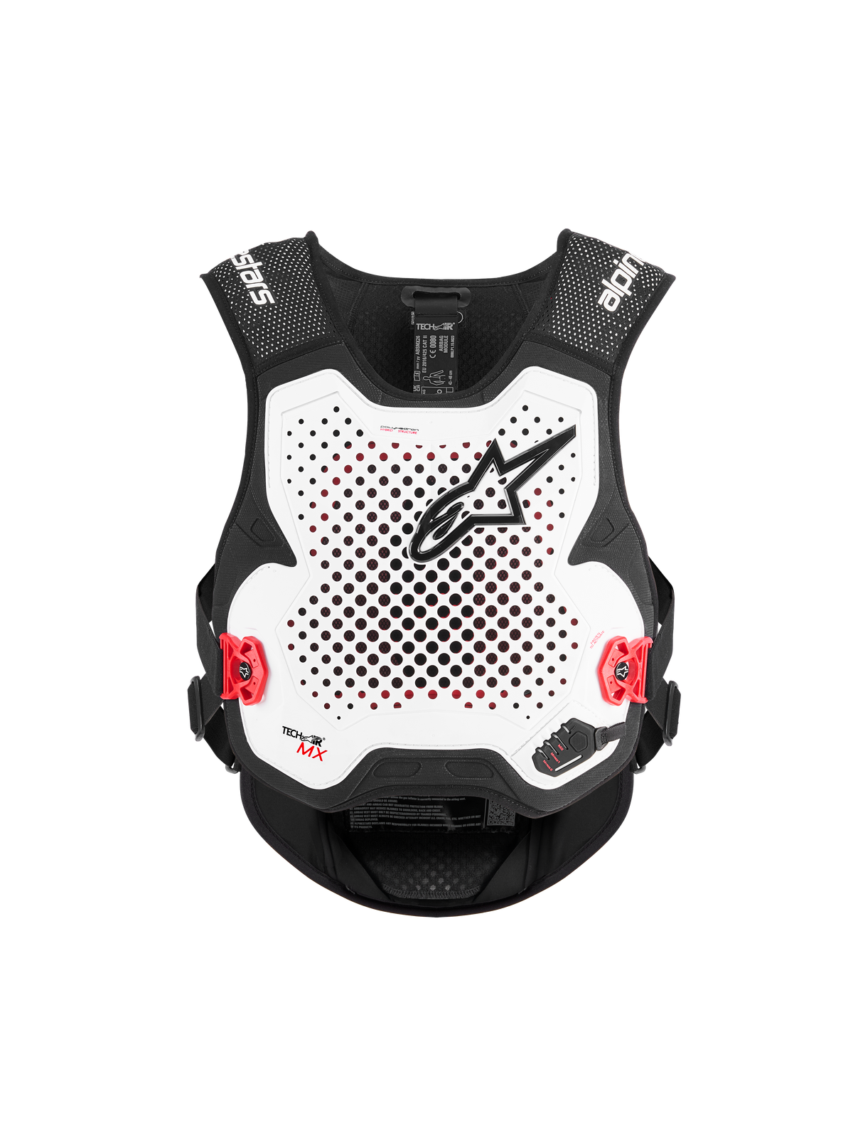 Alpinestars Tech-Air MX System, motocross-airbagvest, sort og hvid, CE-certificeret, beskyttelsesudstyr til off-road med integreret Nucleon PLASMA rygbeskytter