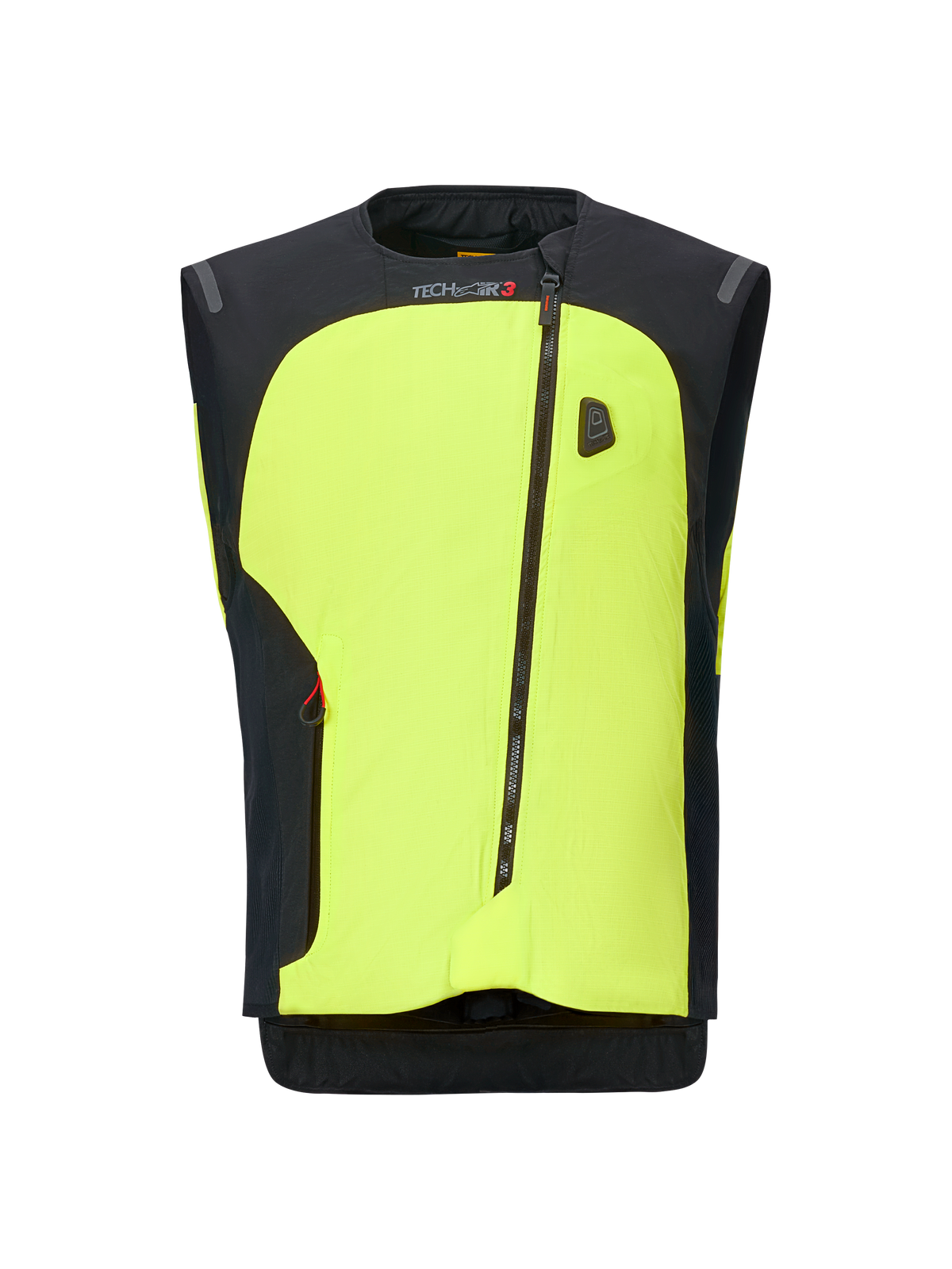 Alpinestars Tech-Air 3 V2 System, motorcykel airbag-vest, neongul og sort, med diagonalt lynlåsdesign, autonomt elektronisk beskyttelsessystem og strømlinet moderne konstruktion til vejbrug