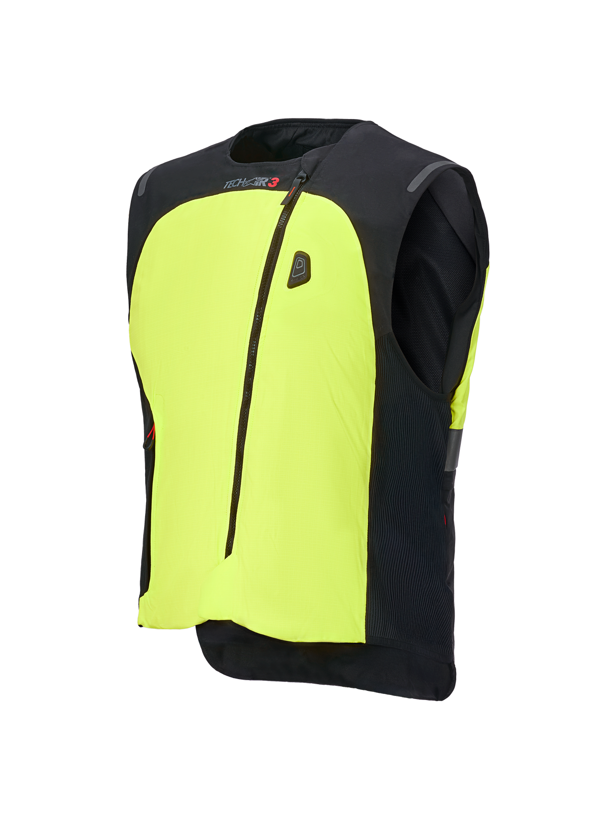 Alpinestars Tech-Air® 3 V2 System, motorcykel airbagvest, sort og neongul, med et iøjnefaldende neongult frontpanel, central lynlås, integreret LED-statusdisplay og Tech-Air branding, letvægts autonom airbagbeskyttelse til vejkørsel
