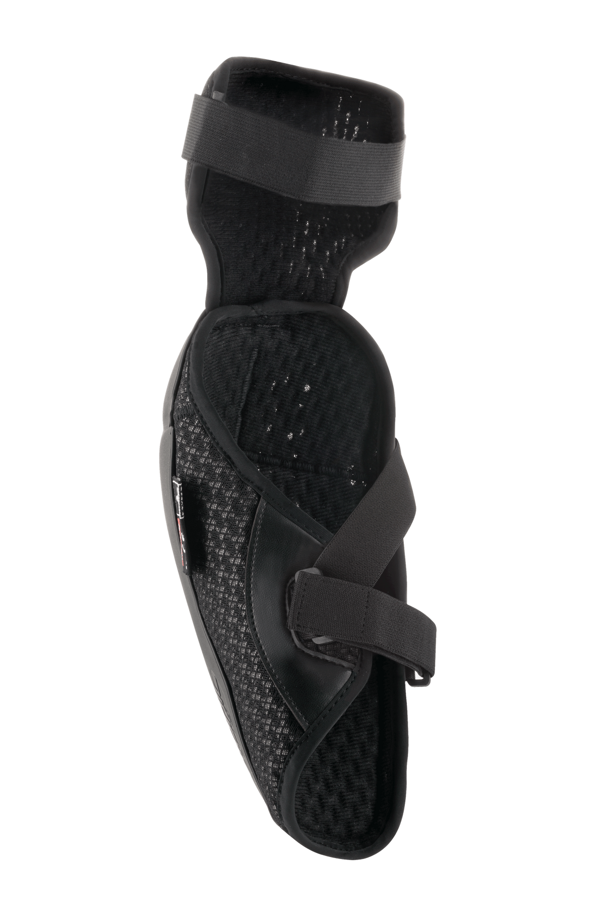 Alpinestars Bionic Plus Elbow Protector, Black, interior view showing 3D mesh padding and dual strap closure system, lightweight ergonomic design for off-road protection