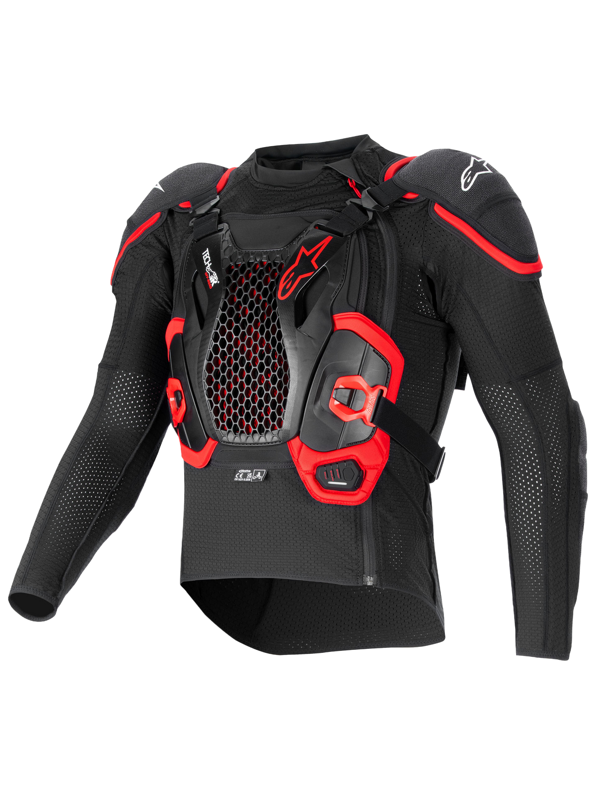 Alpinestars Tech-Air Off-Road System, motorcycle off-road airbag and protection jacket, Black and Red, textile construction with integrated Nucleon CELL chest and back protection