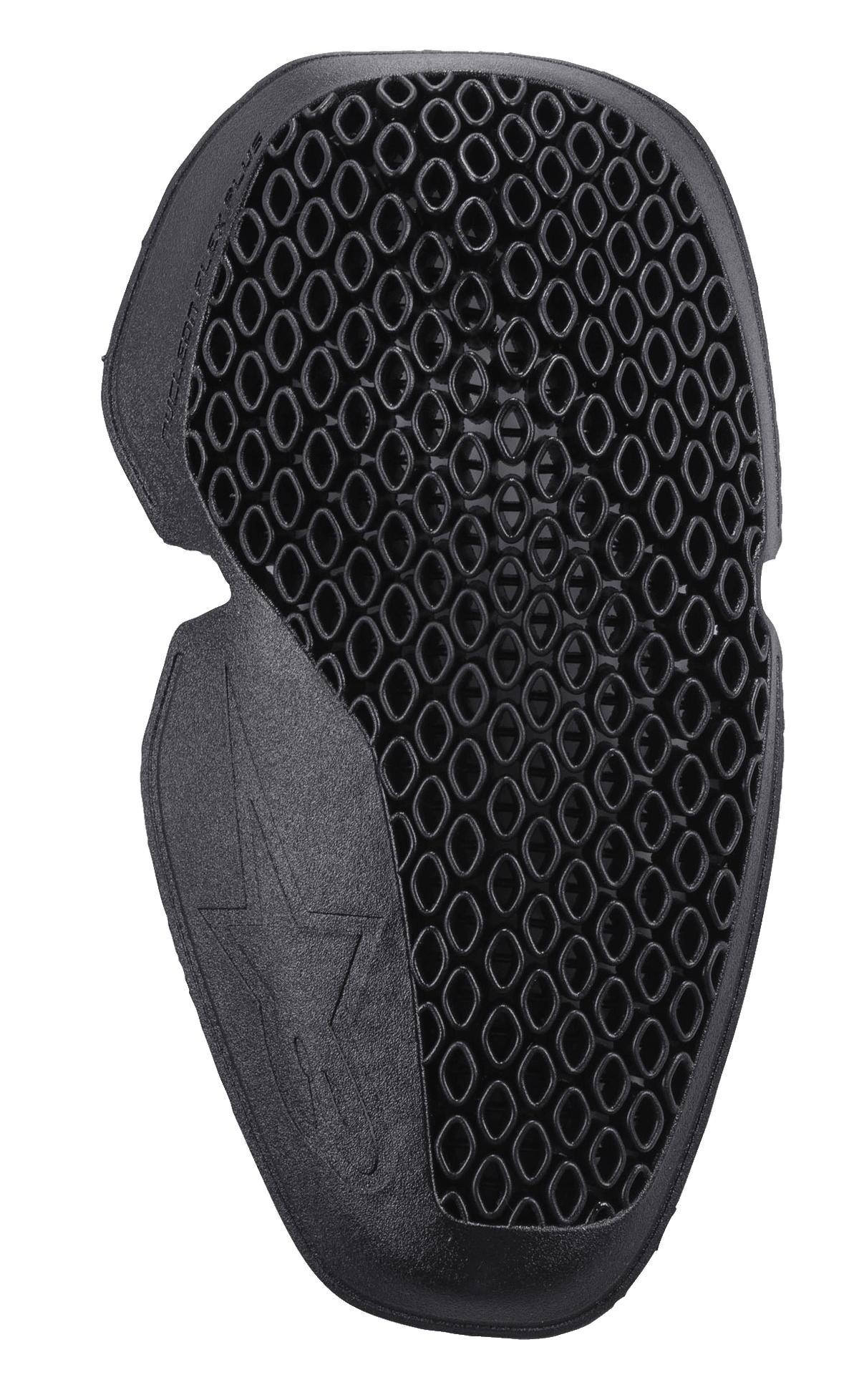 Alpinestars Nucleon Flex Plus knæbeskytter, sort, knæbeskytterindsats til motorcykel med en perforeret åben cellestruktur i bikubemønster, ergonomisk slank profil og fleksibelt design med præget stjernelogo