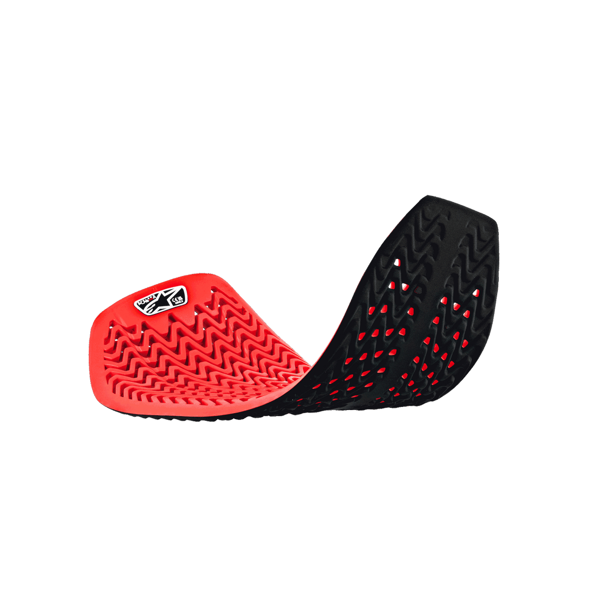 Alpinestars Nucleon Plasma Full Back Protector Insert, rød og sort, fleksibel buet position der viser det cellulære perforerede design, bølget stødabsorberende struktur, åndbart motorcykelbeskyttelsesudstyr