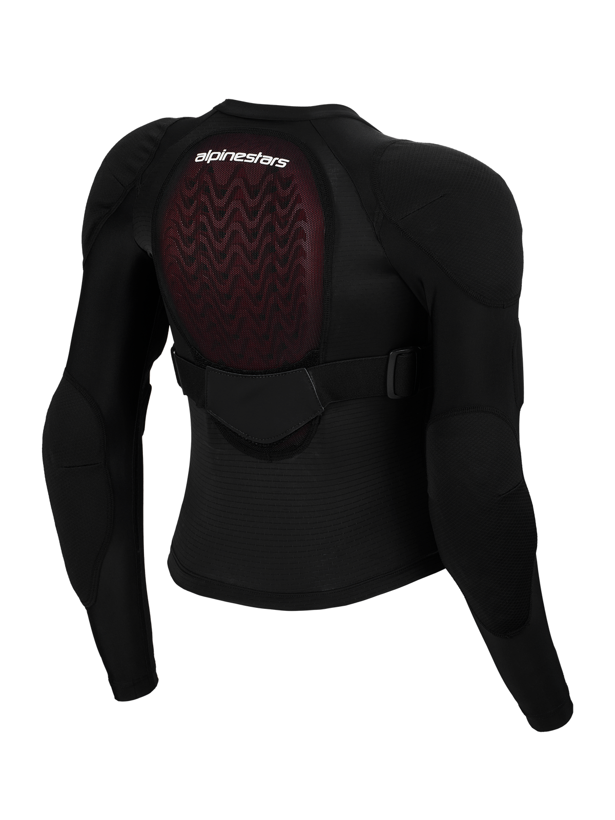 Alpinestars Bionic Plasma LT Youth Protection Jacket, Rear View, Black Mesh with Red Nucleon PLASMA Back Protector, Integrated Shoulder and Elbow Armor, Adjustable Mid-Back Strap, Protective Gear for Youth Motocross