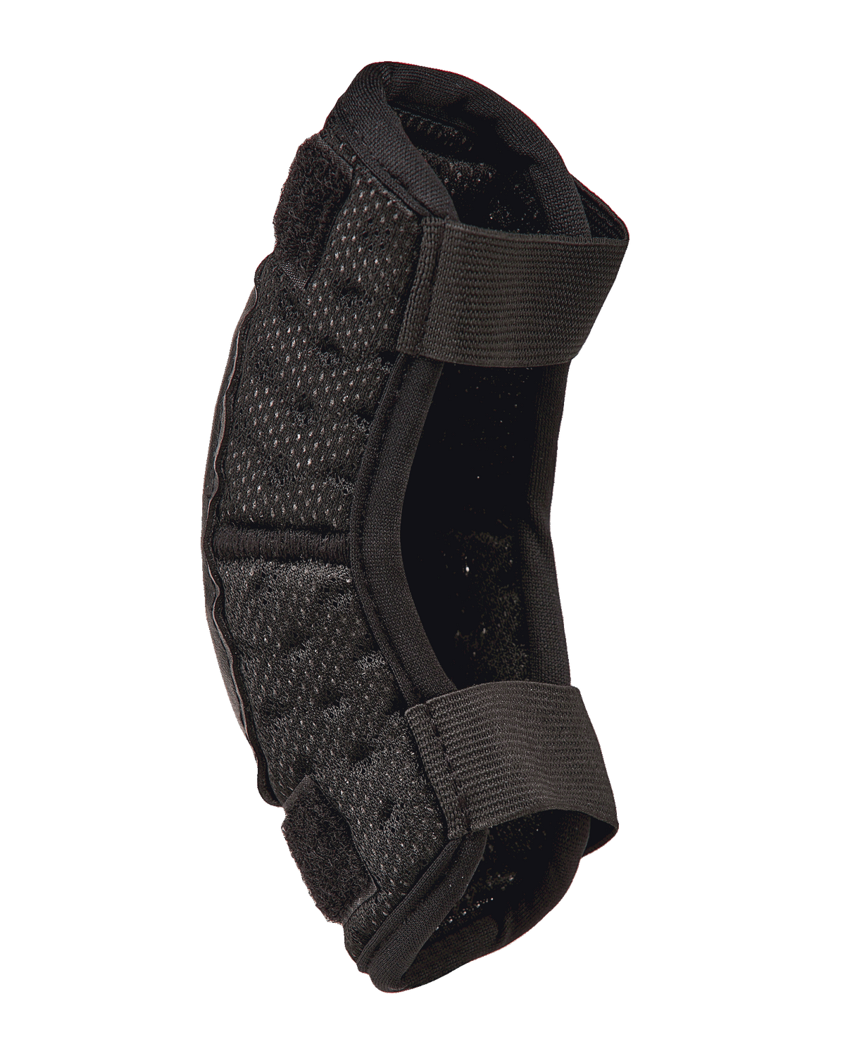 Alpinestars Youth Bionic Action Kickstart albuebeskytter, sort motocross albuebeskytter, profilvisning der viser dobbelte elastiske stropper og fleksibel perforeret polstring, holdbart off-road beskyttelsesudstyr til børn