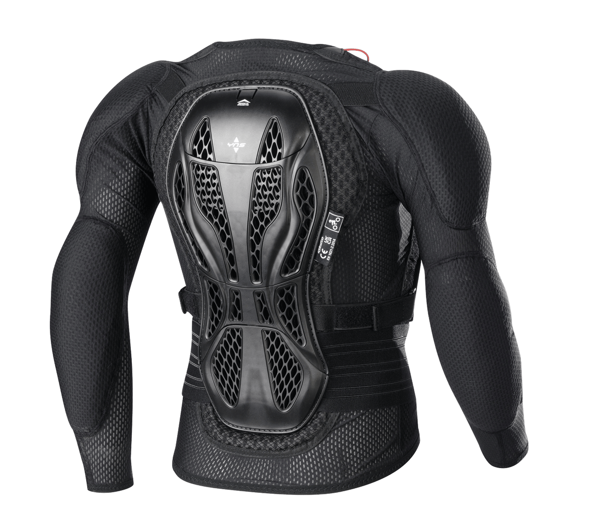 Alpinestars Youth Bionic Action V2 beskyttelsesjakke, sort, set bagfra, med tredelt Cell Technology rygbeskytter, meget ventileret mesh-stof, integreret skulder- og albuebeskyttelse, beskyttelsesudstyr til terrænkørsel for unge.