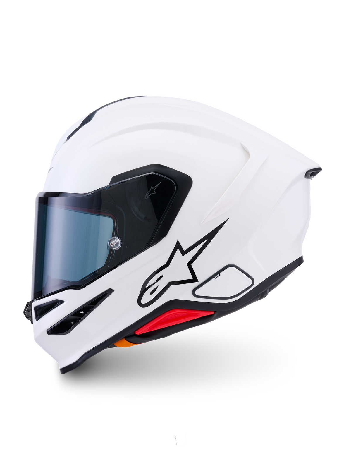 Alpinestars S-R7 Solid hjelm, fuld-face motorcykelhjelm, hvid blank, strømlinet aerodynamisk skal med integreret hækspoiler, klart visir og flere ventilationsåbninger, CE-certificeret racer- og sportsbeskyttelsesudstyr