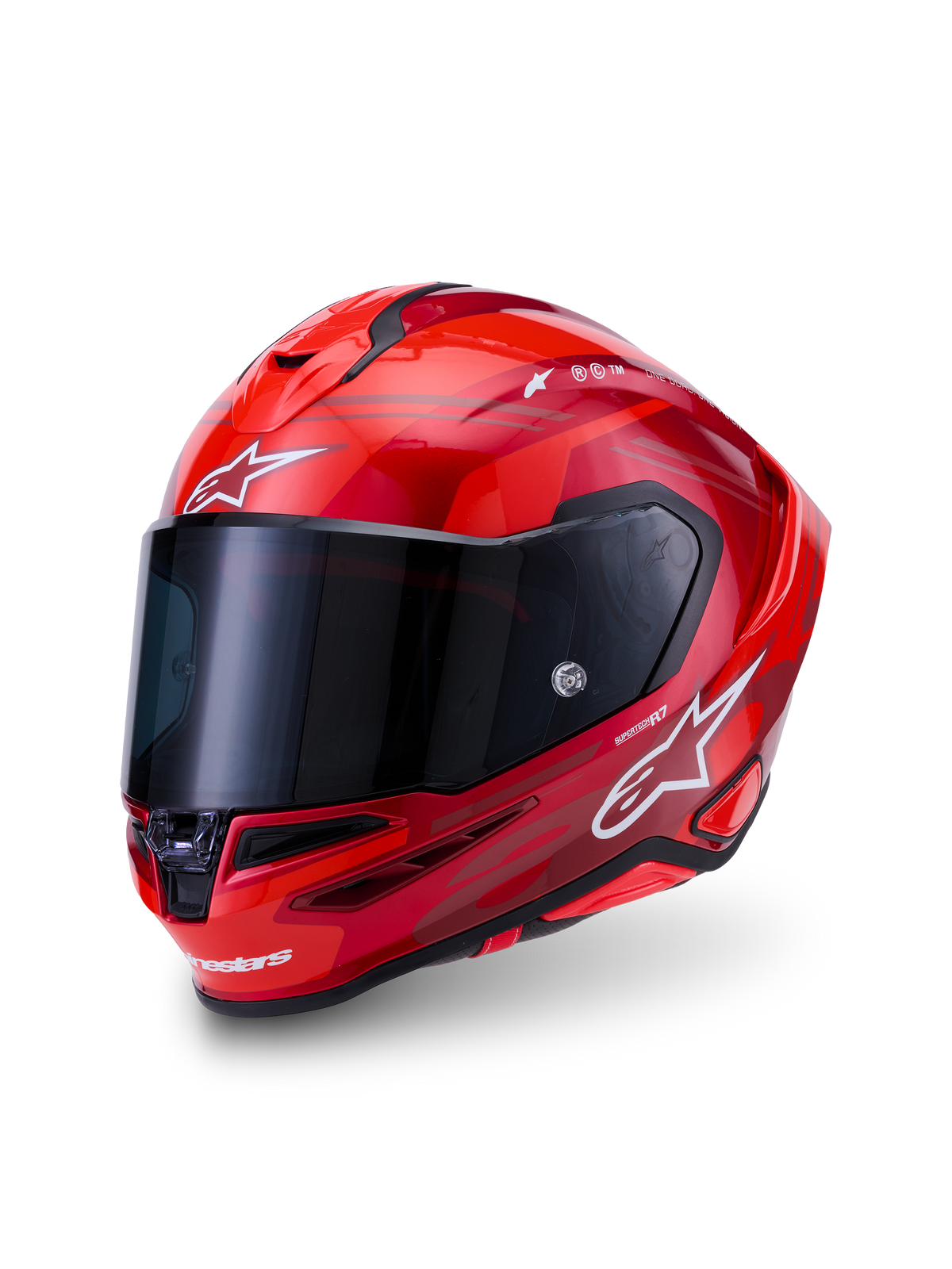 Alpinestars S-R7 A-Core hjelm, motorcykelracinghjelm, rød og hvid, blank kulstofkompositkonstruktion, ECE-certificeret
