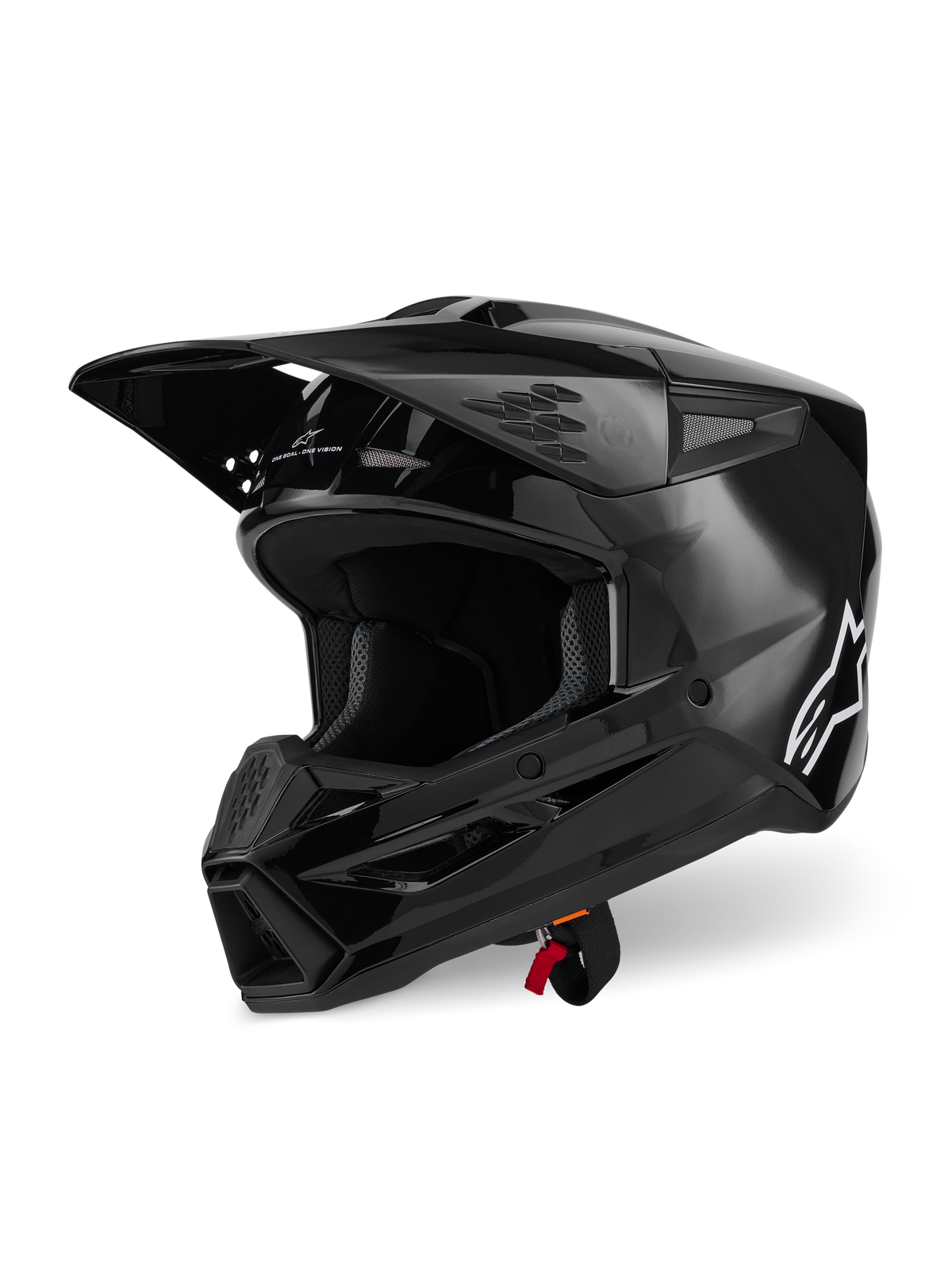 Alpinestars S-M3 Solid Helmet ECE 22.06, Motocross Helmet, Black Glossy, featuring a thermo-injected shell, adjustable visor, and multiple ventilation ports, sleek aerodynamic design for off-road racing