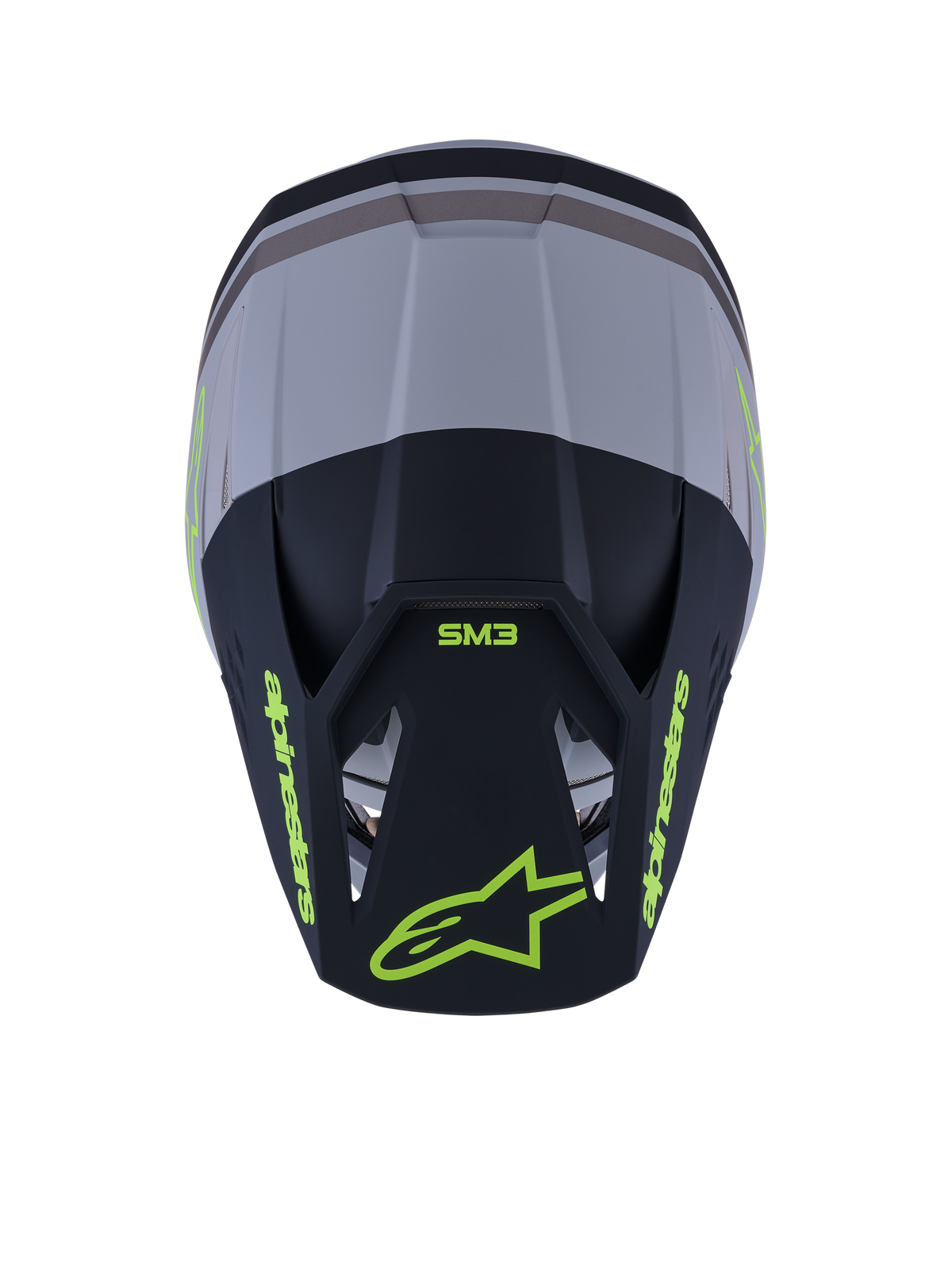 Alpinestars S-M3 Radium-hjelm, motocross-hjelm, grøn, sort og gul fluo mat, mat finish med flere ventilationsåbninger, strømlinet aerodynamisk design med integreret visir, specialiseret beskyttende hovedbeklædning til off-road og MX-racing