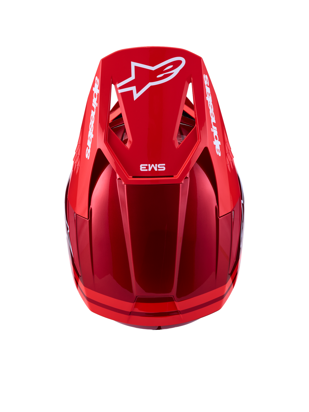 Alpinestars SM3 Radium Hjelm ECE06, rød og hvid motocrosshjelm set fra oven, letvægts skal, ECE-certificeret