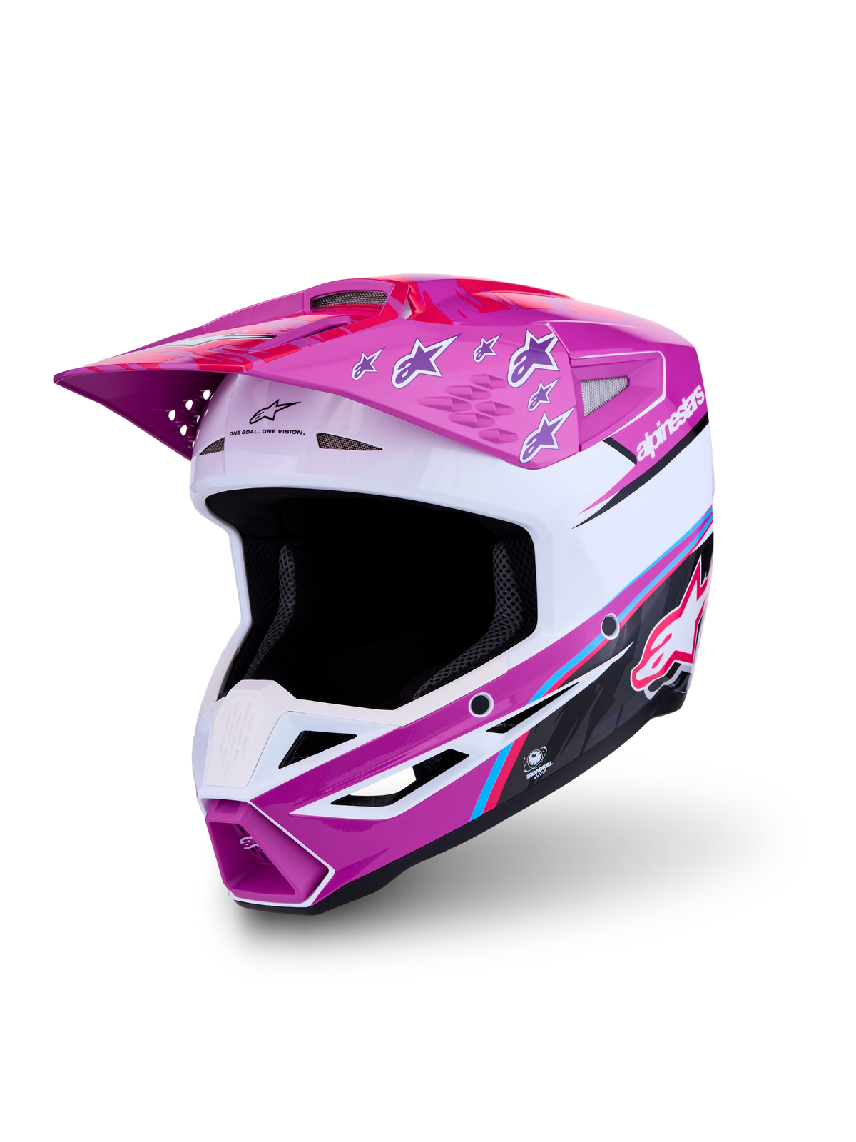 Alpinestars SM3 Falcon hjelm ECE06, motocrosshjelm til off-road, lilla og hvid, ECE 22.06-godkendt, avanceret skaldesign