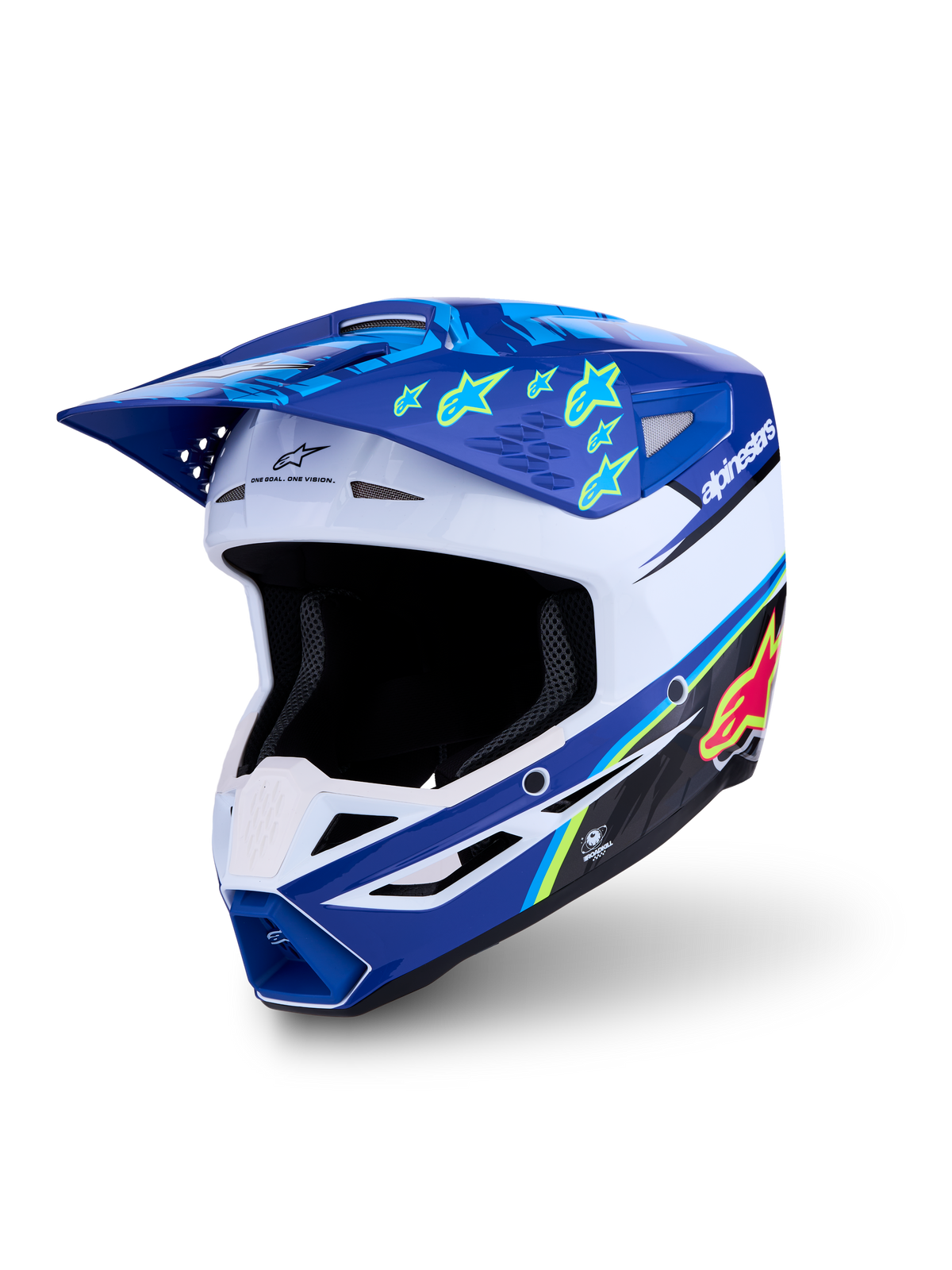 Alpinestars SM3 Falcon hjelm ECE06, blå og hvid motocrosshjelm med gul grafik til off-road, ECE 22.06-certificeret