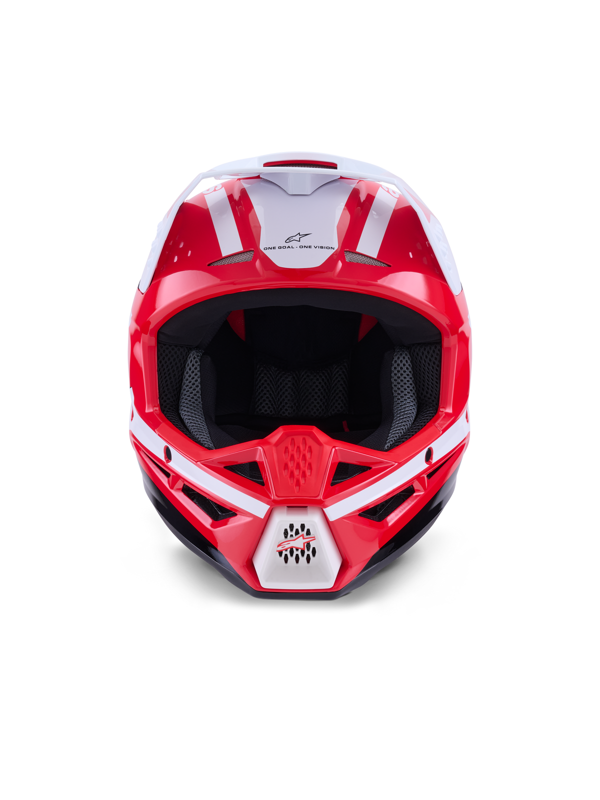 Alpinestars S-M3 Heat hjelm, motocrosshjelm til off-road, rød og hvid, ECE 22.06-certificeret, detaljeret frontvisning.