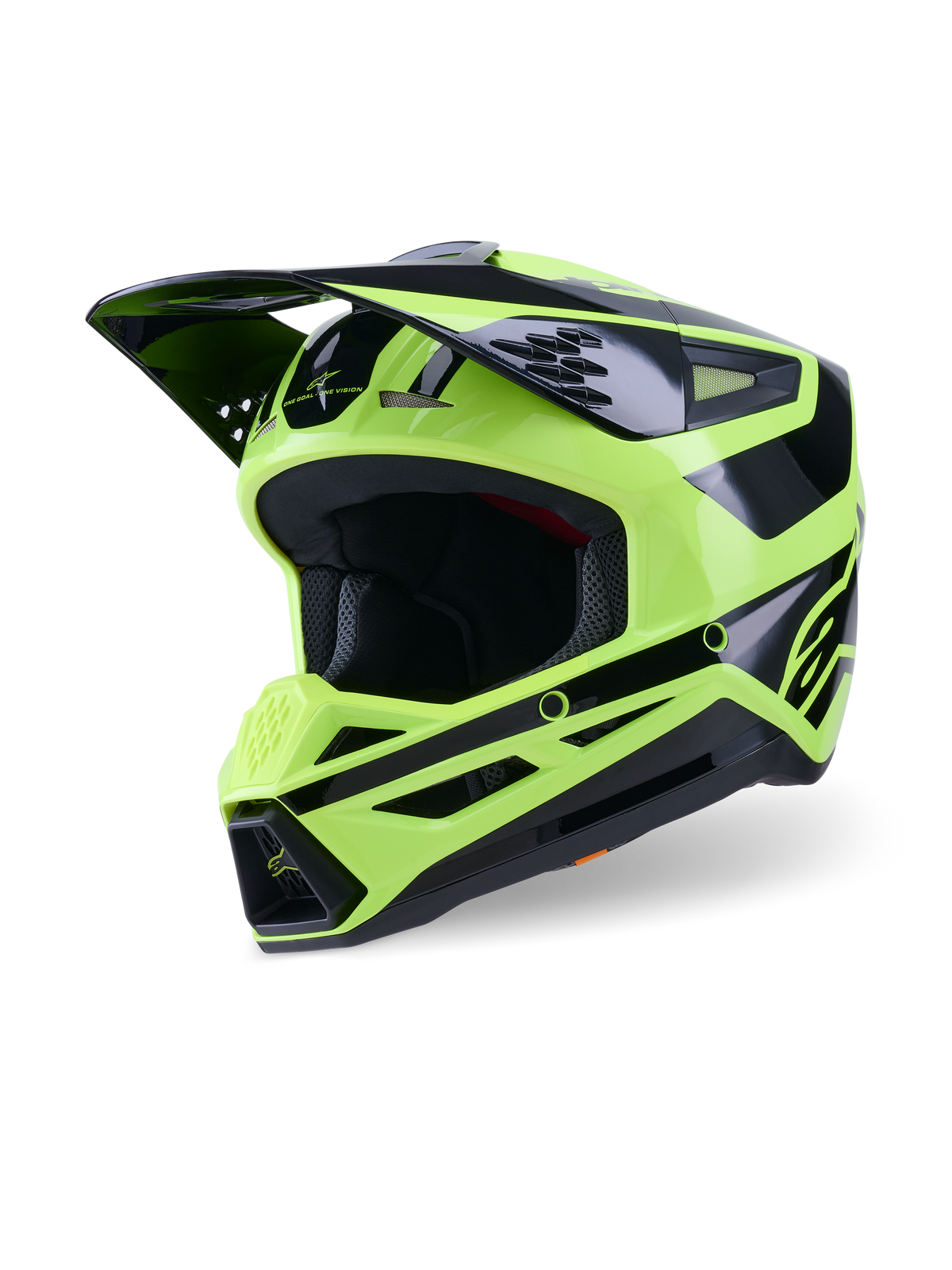 Alpinestars S-M3 Heat hjelm, motocrosshjelm, gul fluo og sort blank, med en aerodynamisk skal med en stor skygge, flere ventilationsindtag og aggressiv styling af hagepartiet, højtydende hovedbeskyttelse til off-road kørsel