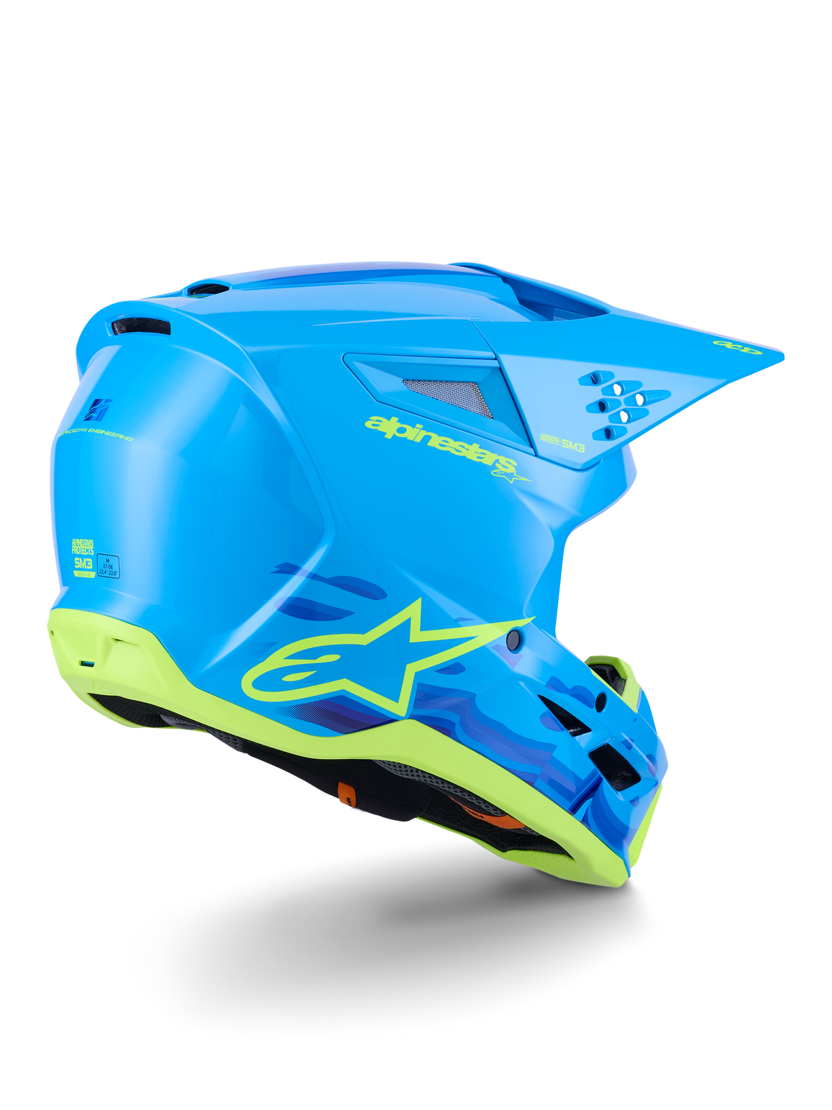 Alpinestars S-M3 Force OCD Helmet, Motocross Helmet, Cyan Glossy with black and white accents, featuring a sleek aerodynamic design, integrated ventilation ports, and a protective visor for off-road performance.