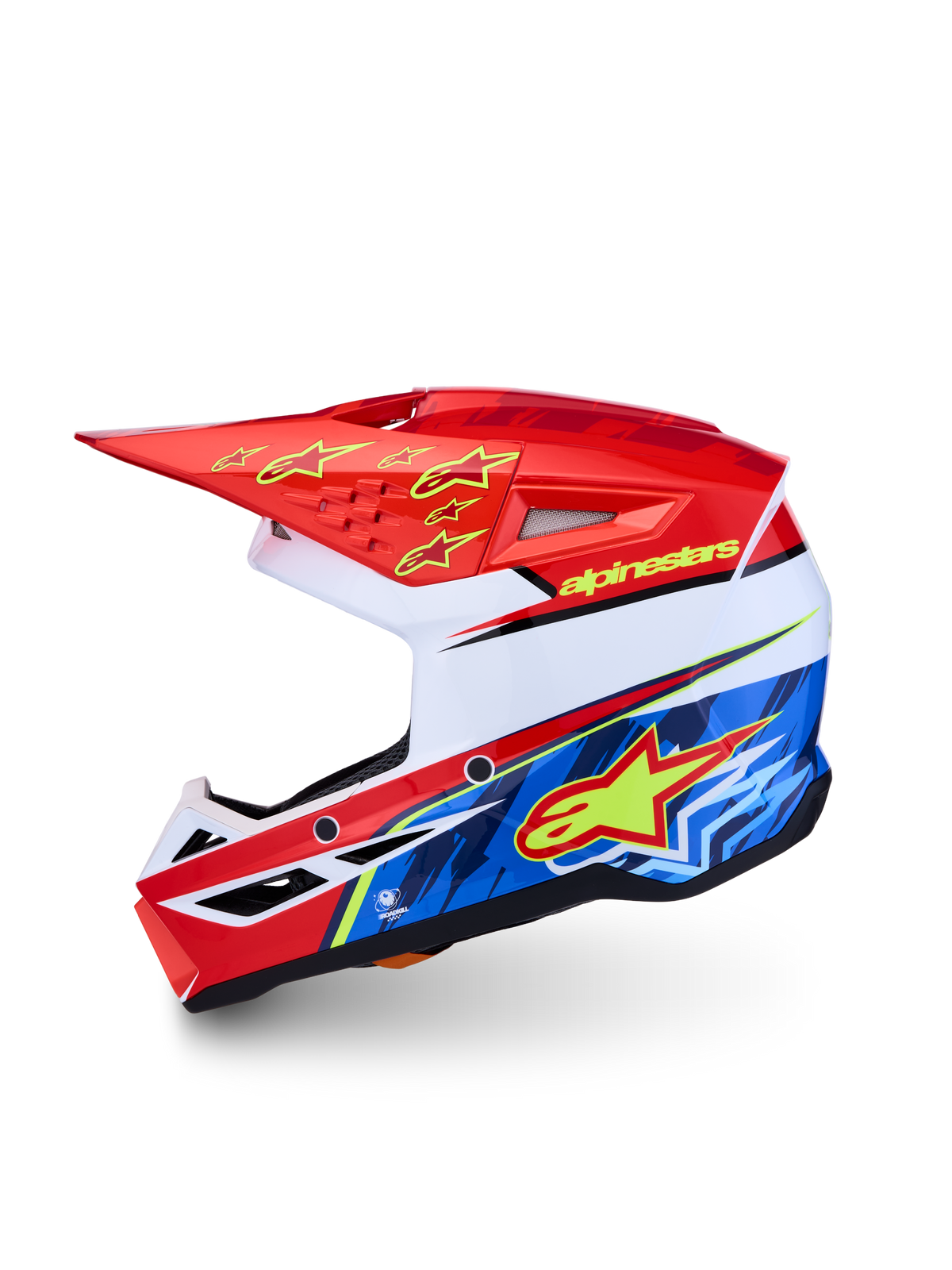 Alpinestars SM3 Falcon ungdomshjelm ECE06, rød og blå motocrosshjelm til unge med en letvægts termoplastskal.