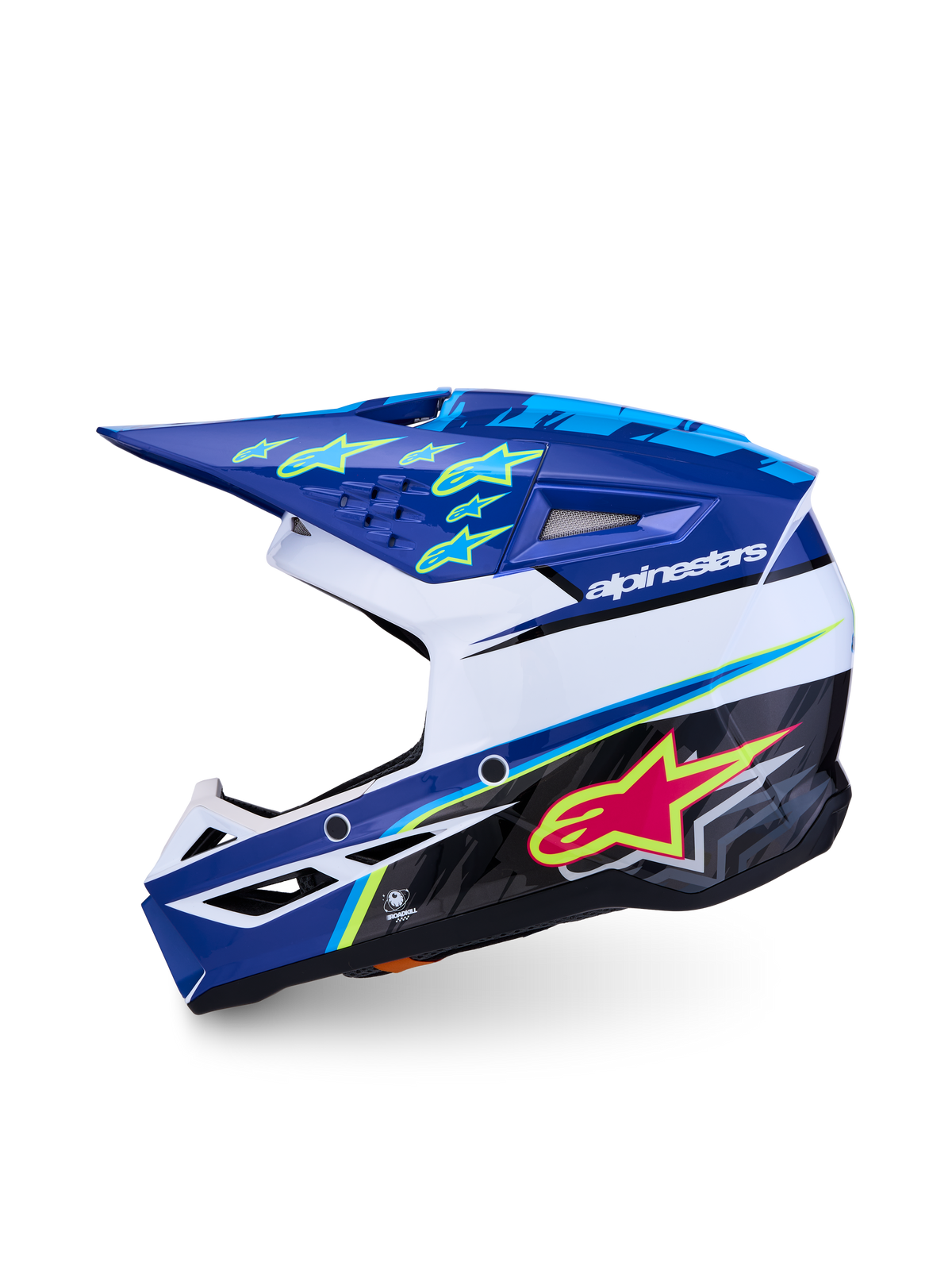 Alpinestars SM3 Falcon motocrosshjelm til ungdom, blå og hvid, ECE06-certificeret, letvægts polymerskal.