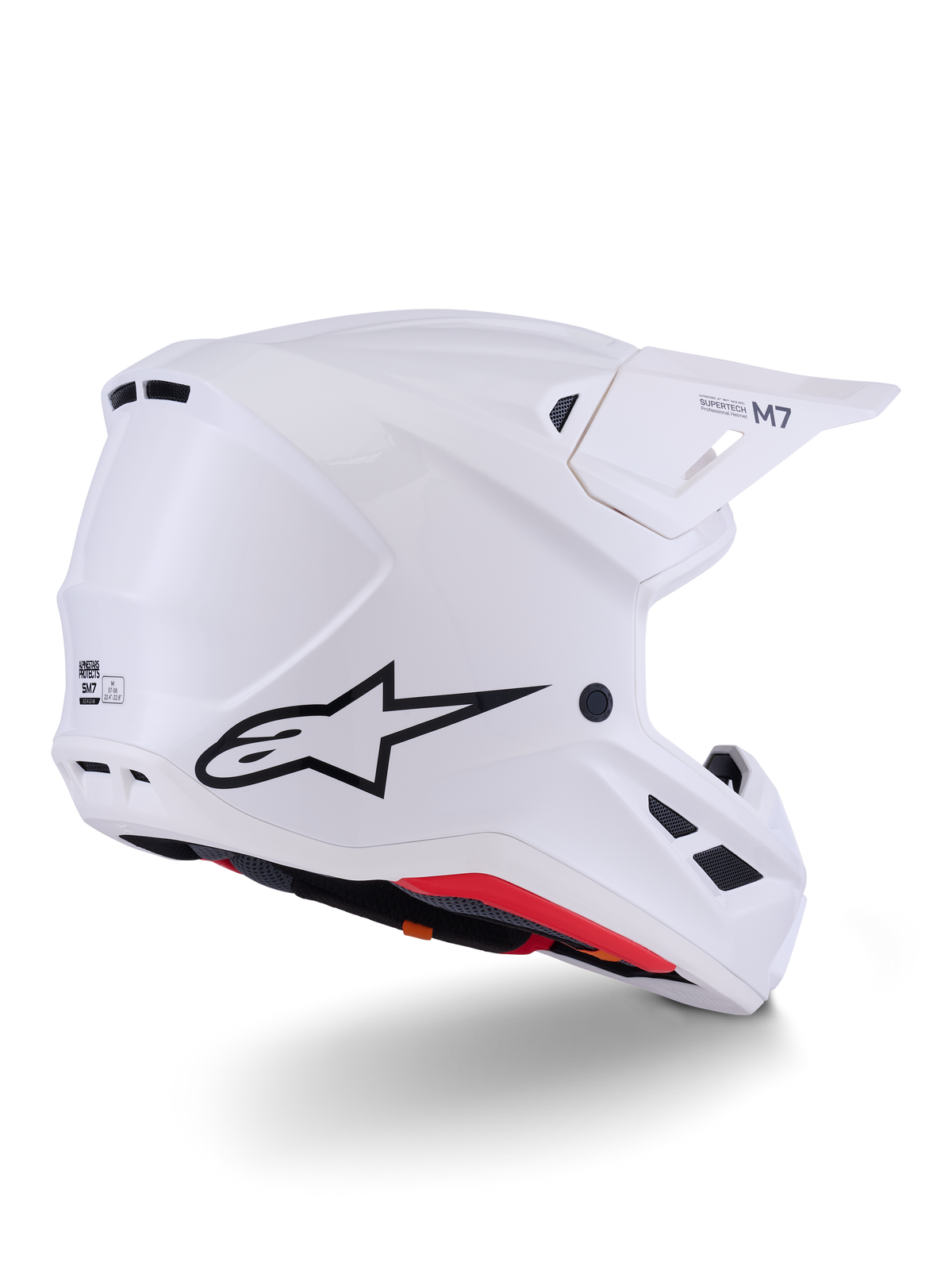 Alpinestars S-M7 Solid hjelm ECE 22.06, motocrosshjelm, hvid blank, full-face off-road design, strømlinet aerodynamisk skal med flere ventilationsporte, sort visir, højtydende beskyttelse til motocross og off-road racing