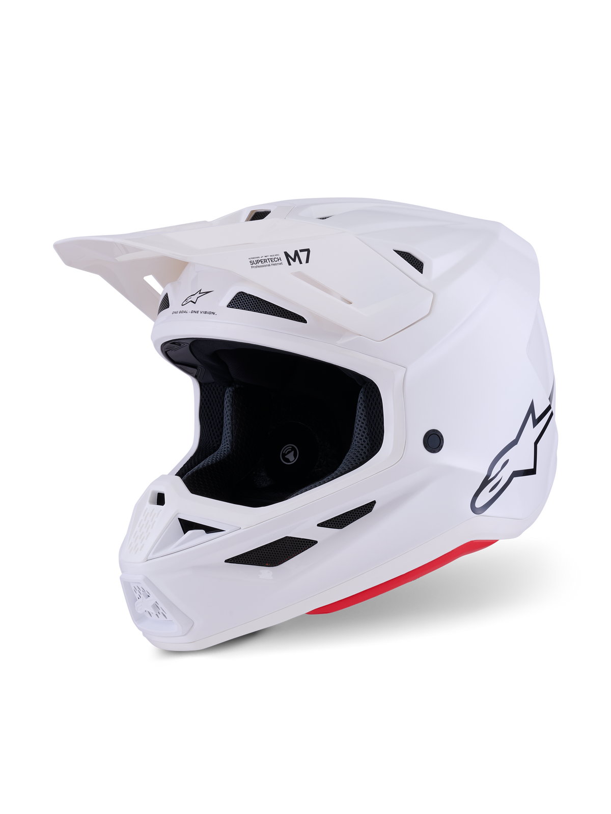 Alpinestars S-M7 Solid hjelm, motocrosshjelm, hvid blank, aerodynamisk full-face design med skygge, strømlinet kompositskal og ventilationsnetværk med 20 porte, professionel hovedbeskyttelse til off-road racing