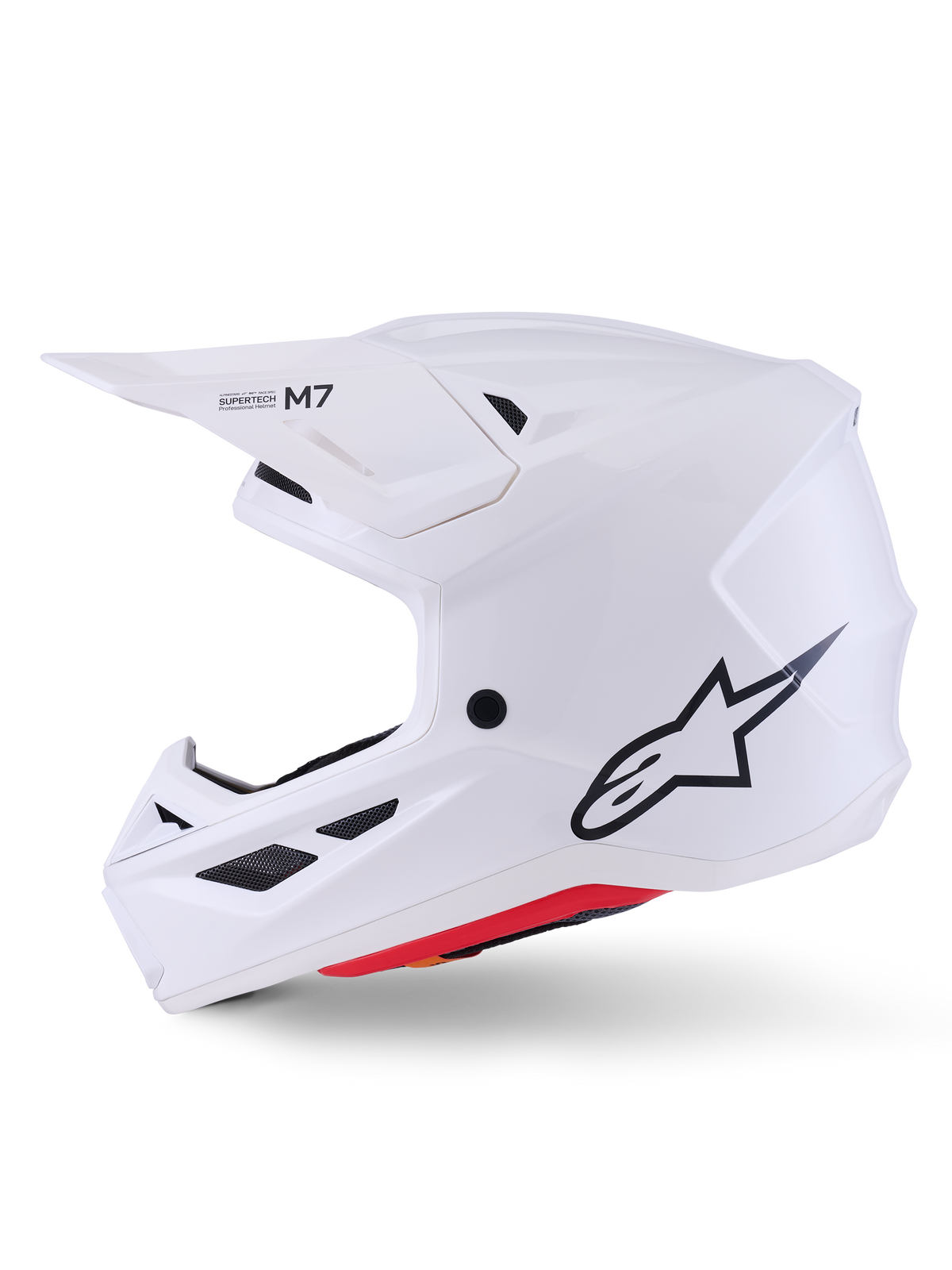 Alpinestars S-M7 Solid Hjelm ECE 22.06, blank hvid, professionel off-road motocrosshjelm, letvægts kompositskal, aerodynamisk profil med integreret ventilation og justerbart visir