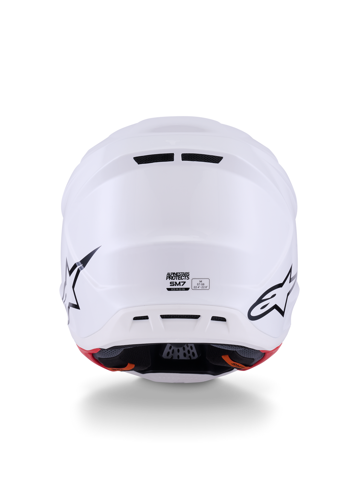 Alpinestars S-M7 Solid Hjelm ECE 22.06, motocross-hjelm, blank hvid, aerodynamisk flerlags kompositskal, 20-ports ventilationssystem og justerbart visir, strømlinet off-road racingdesign