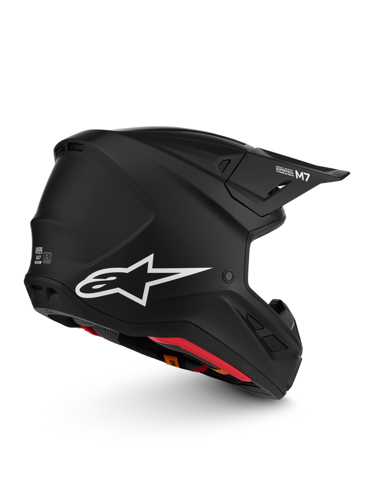 Alpinestars S-M7 Solid hjelm ECE06, mat sort motocrosshjelm med hvidt stjernelogo og aerodynamisk design.