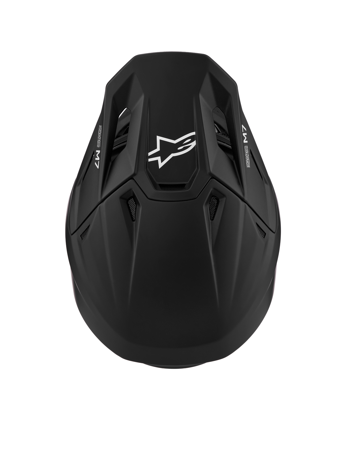 Alpinestars S-M7 Solid hjelm, aerodynamisk motocrosshjelm i matsort med hvidt logo på toppen, ECE 22.06-certificeret.