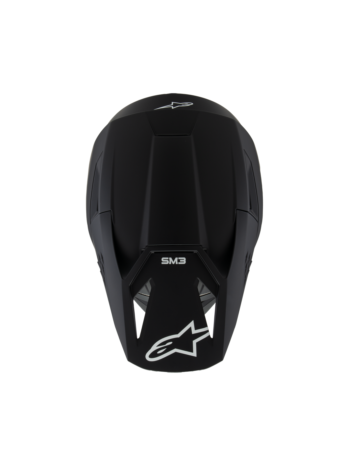 Alpinestars S-M3 Youth Solid hjelm ECE 22.06, motocrosshjelm, matsort, set oppefra og ned med hvide logoer og SM3-branding, strømlinet aerodynamisk design til off-road racing