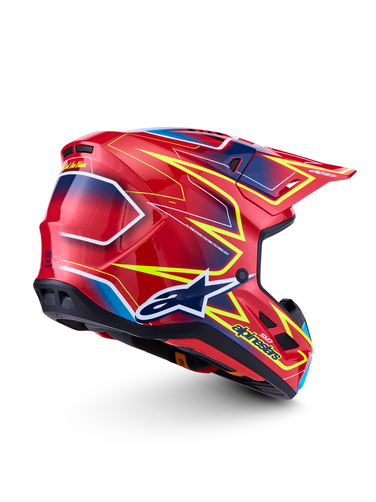 Alpinestars S-M7 Cast hjelm ECE06, motocrosshjelm i rød og gul fluo med blank finish, ECE 22.06-certificeret.