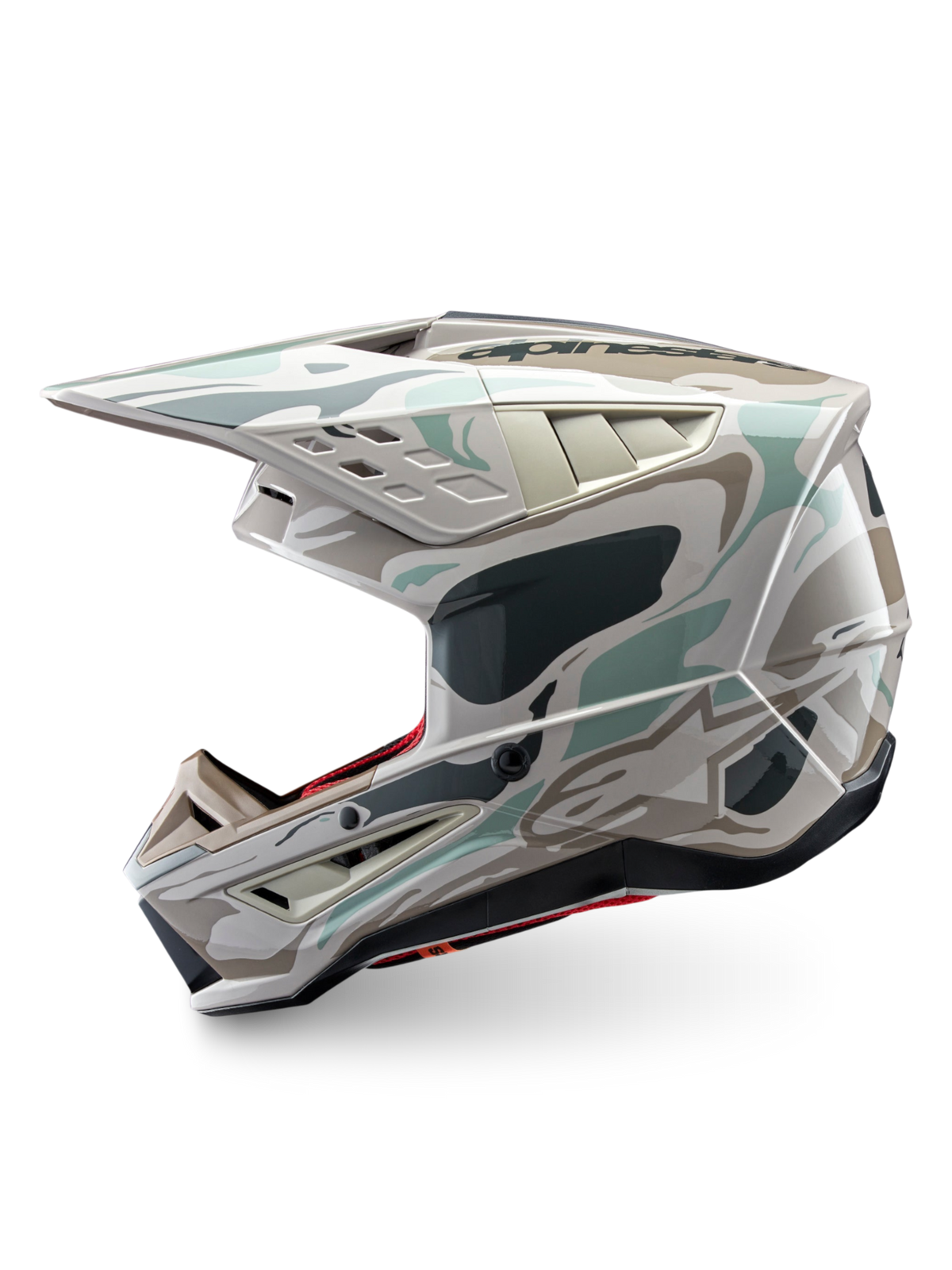 Alpinestars S-M5 Mineral hjelm, blank grå og celadon grøn camo motocrosshjelm, ECE 22.06-certificeret.