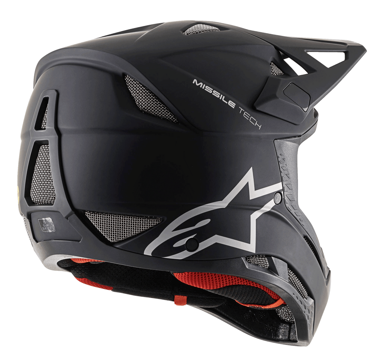 Missile Tech Solid hjelm, matsort full-face downhill MTB-hjelm med mesh-ventilation og Alpinestars-logo.