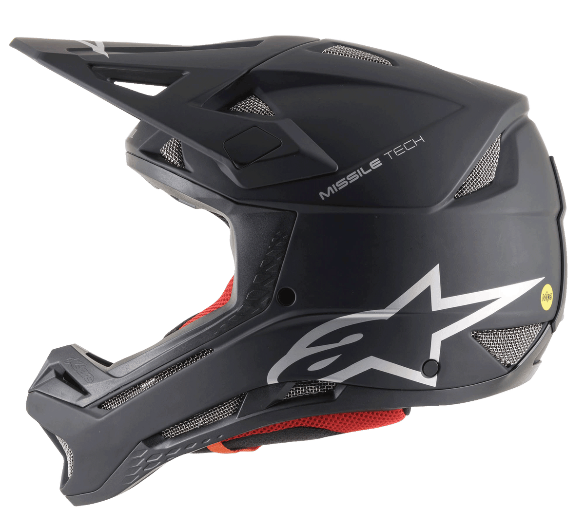 Alpinestars Missile Tech Solid hjelm i sort mat, full-face downhill MTB-hjelm med MIPS og mesh-ventilation.