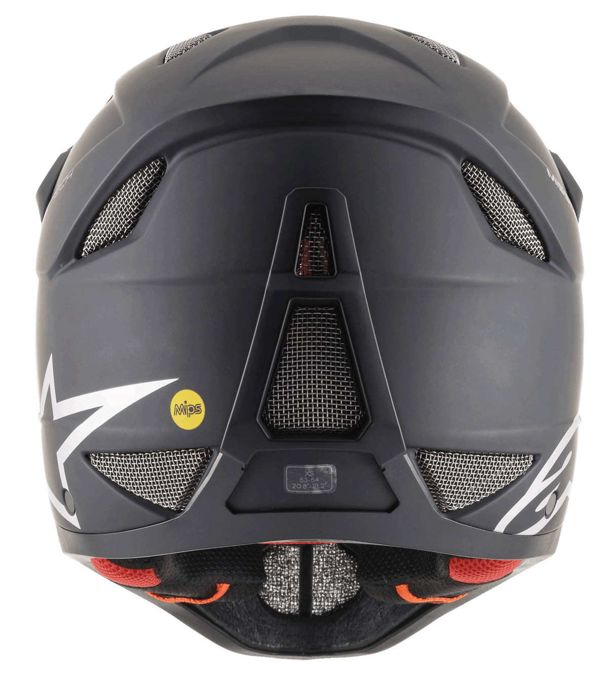 Alpinestars Missile Tech Solid hjelm i matsort, set bagfra med mesh-ventiler og MIPS-logo til downhill MTB.