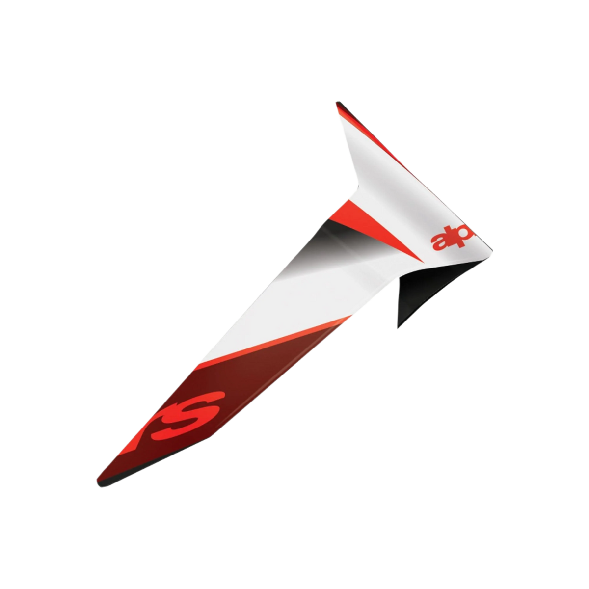 Alpinestars Supertech R10 Team Standard Spoiler, tilbehør til motorcykelhjelm, sort carbon, rød og hvid blank finish, aerodynamisk reservedel med skarpt vinklet design og markant grafisk branding.