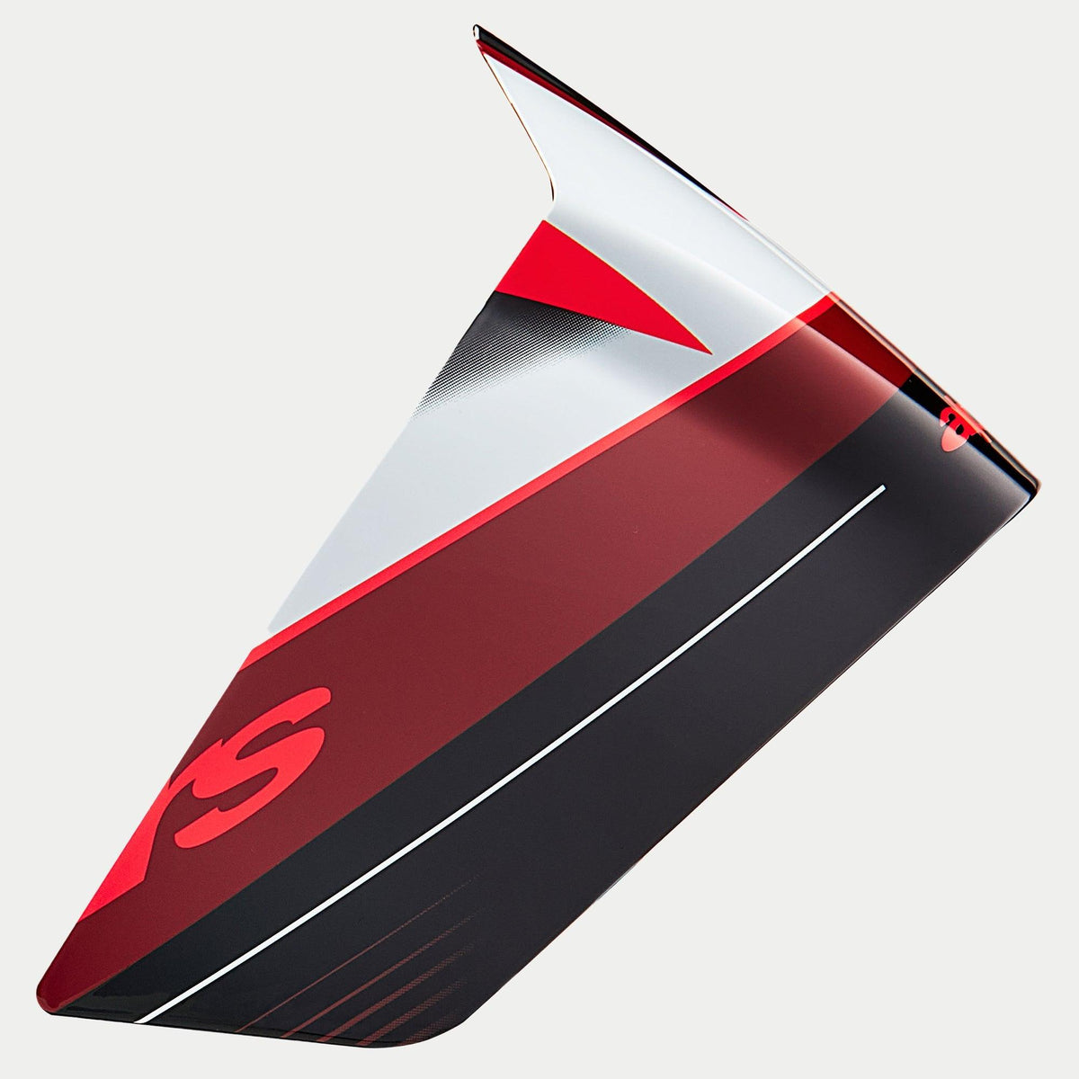 Alpinestars Supertech R10 Team Race Spoiler, hjelmtilbehør, sort carbon, rød og hvid blank, aerodynamisk reservedel med skarpe vinkler og grafiske mønstre, blank finish til racerhjelme