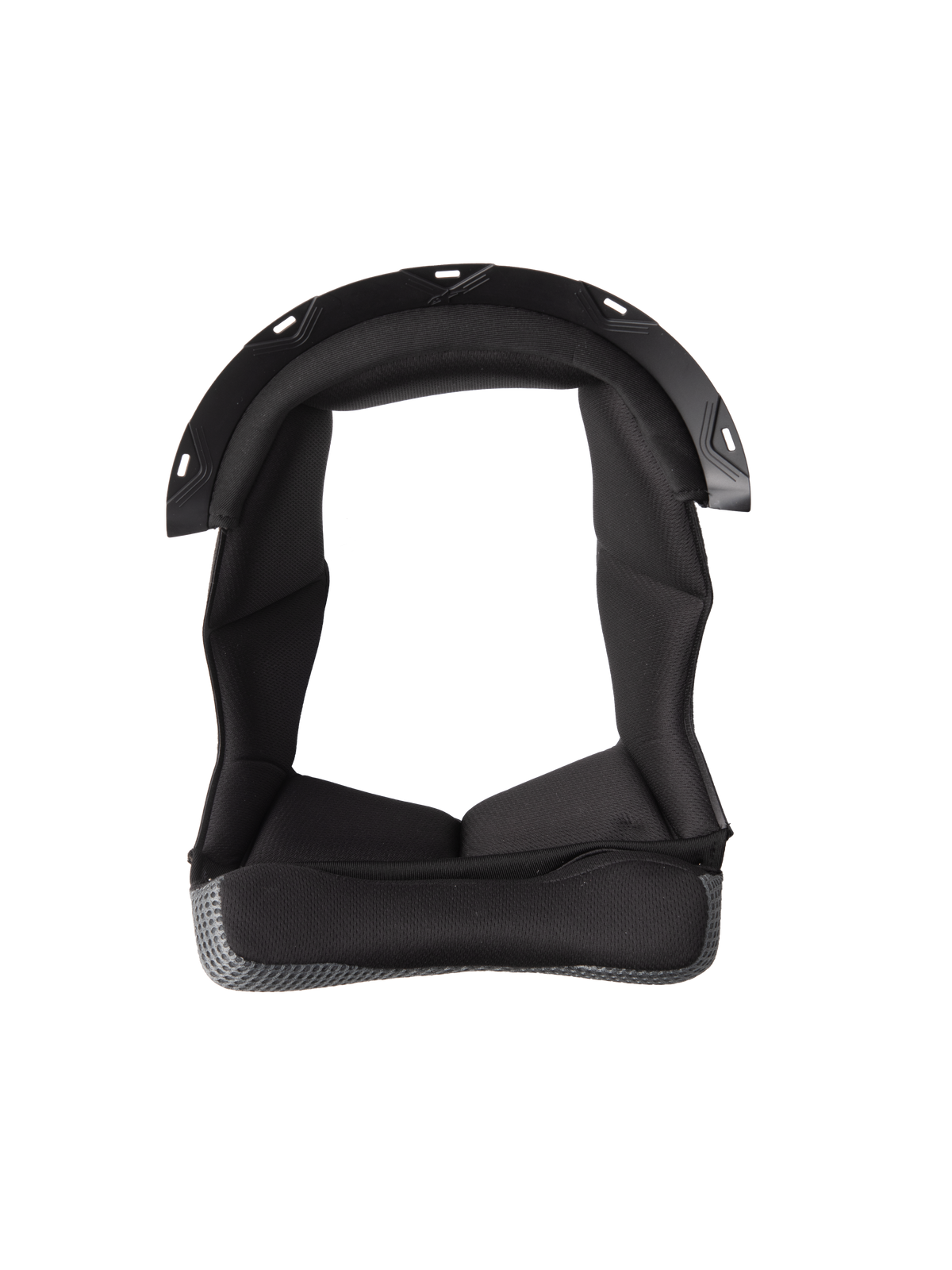 Alpinestars S-M7 Kronepude, sort hjelmindsats med U-formet design, polstret inderside med tekstureret stof, grå mesh-materialekant, tryklåseforbindelser i plast, komfort- og beskyttelsespolstring til motorcykelhjelm