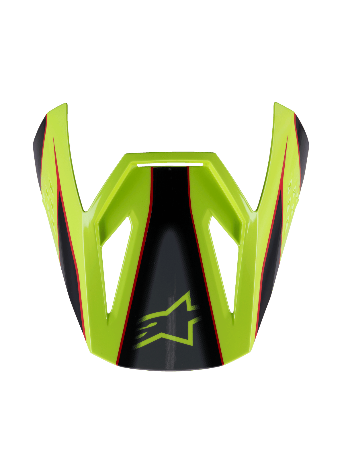Alpinestars S-M3 Youth Fray Visor, Motocross Helmet Visor, Red Yellow Fluo and Black with Glossy Finish, angular design featuring the Alpinestars star logo, official replacement part for youth racing helmets