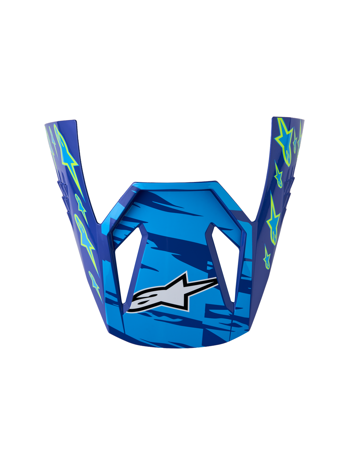 Alpinestars SM3 Falcon visir til ungdom, blå og gul fluo med blank overflade og hvidt logo, motocrosshjelm-tilbehør