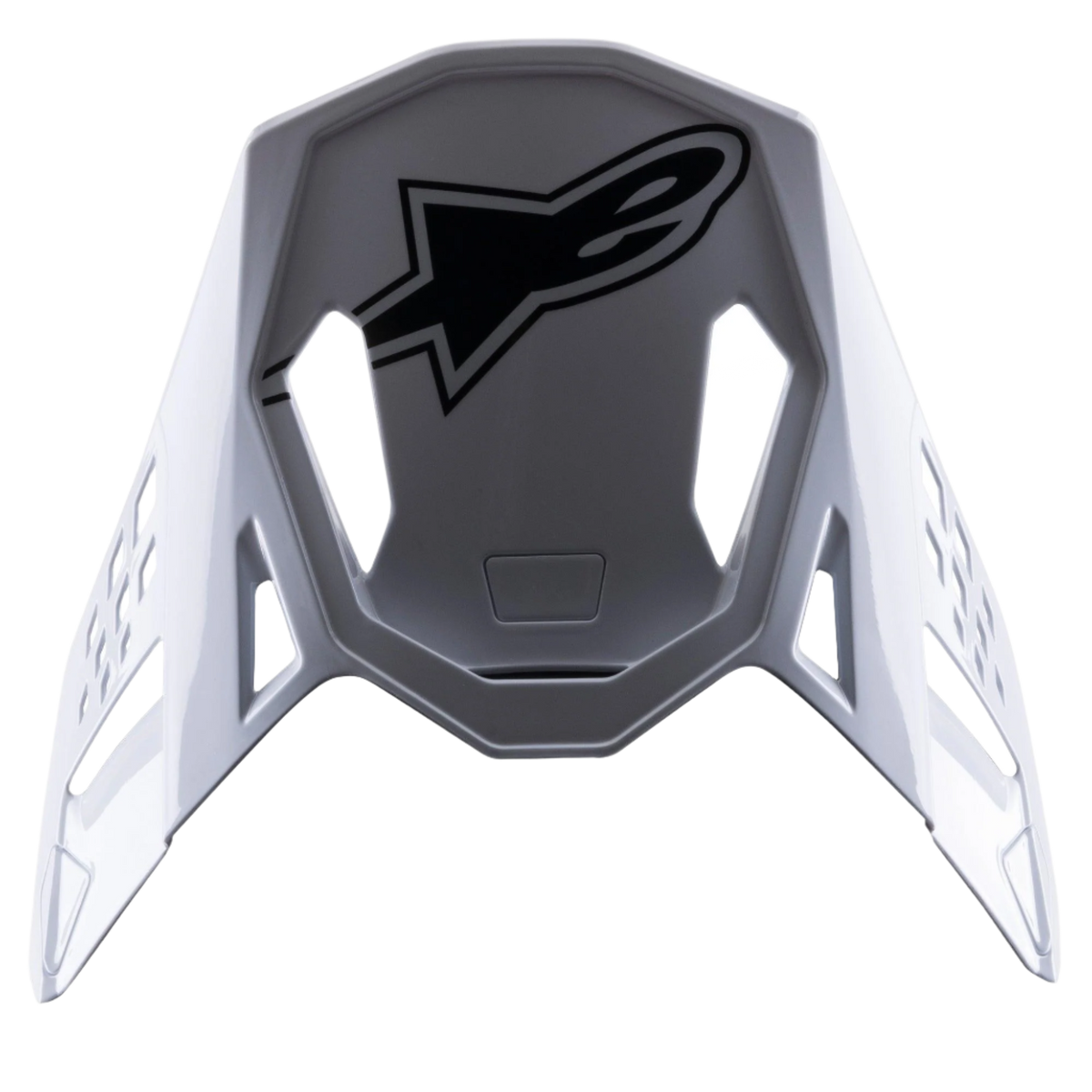 Alpinestars S-M8 Factory visir, erstatningsskygge til motocrosshjelm, hvid med sort Alpinestars-logo, blank finish, aerodynamisk design med ventilationsudskæringer
