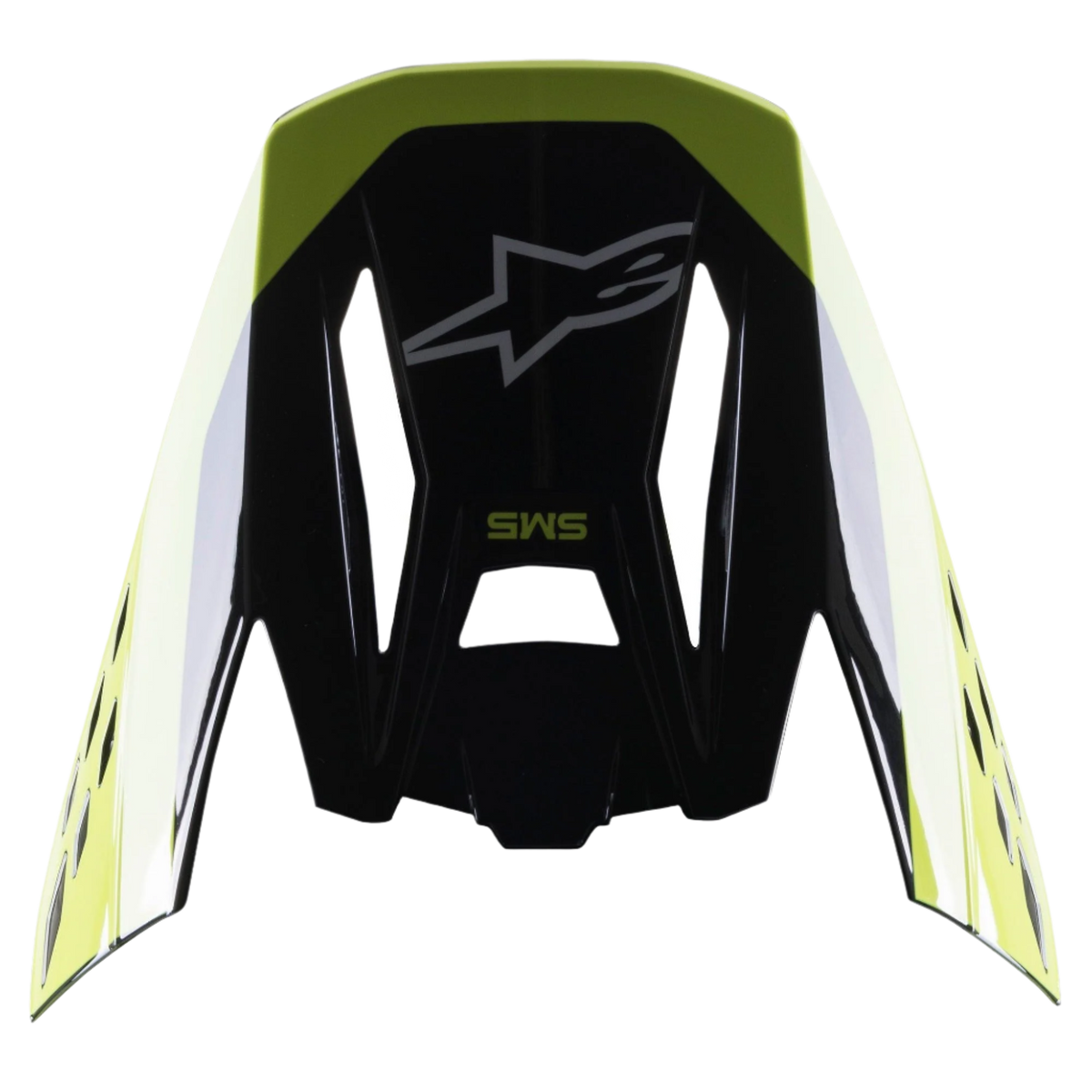 Alpinestars S-M5 Beam visir, hjelmtilbehør, sort og gul fluo glossy, med Alpinestars stjernelogo og SM5-branding, reserveskygge til motocrosshjelme