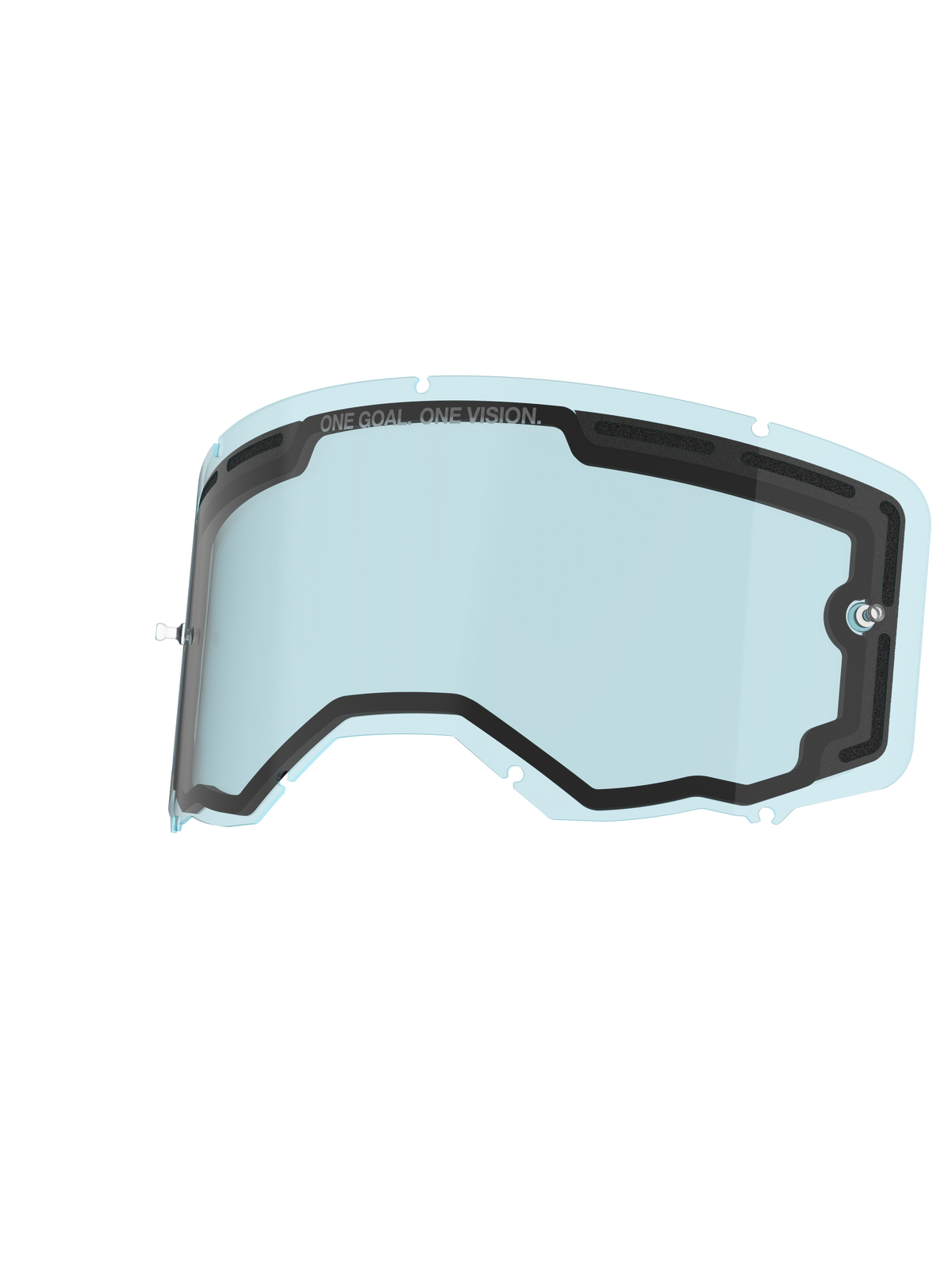 Alpinestars Vision 8-5-3 Dual Pane-linse, udskiftningslinse til briller, blå, let tonet polycarbonat med dobbeltlags-konstruktion, sort skumpakning, 'ONE GOAL. ONE VISION.' branding, integrerede tear-off-poster, holdbar anti-dug linse til motocross-briller