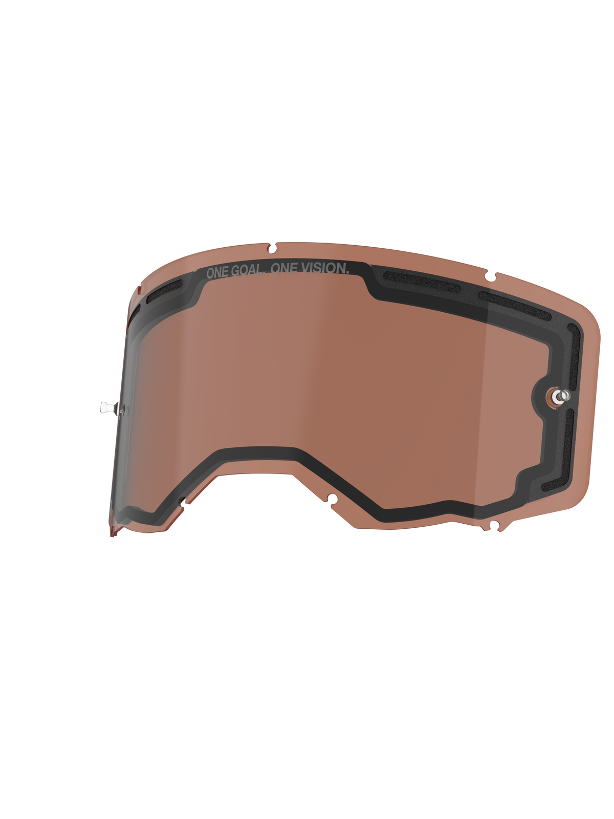 Alpinestars Vision 8-5-3 Dual Pane Lens, udskiftningslinse til briller, Copper Rose, ventileret dobbeltlagskonstruktion med sort tætning, 'ONE GOAL. ONE VISION.' branding og integrerede tear-off poster, slidstærk polycarbonat til off-road brug.